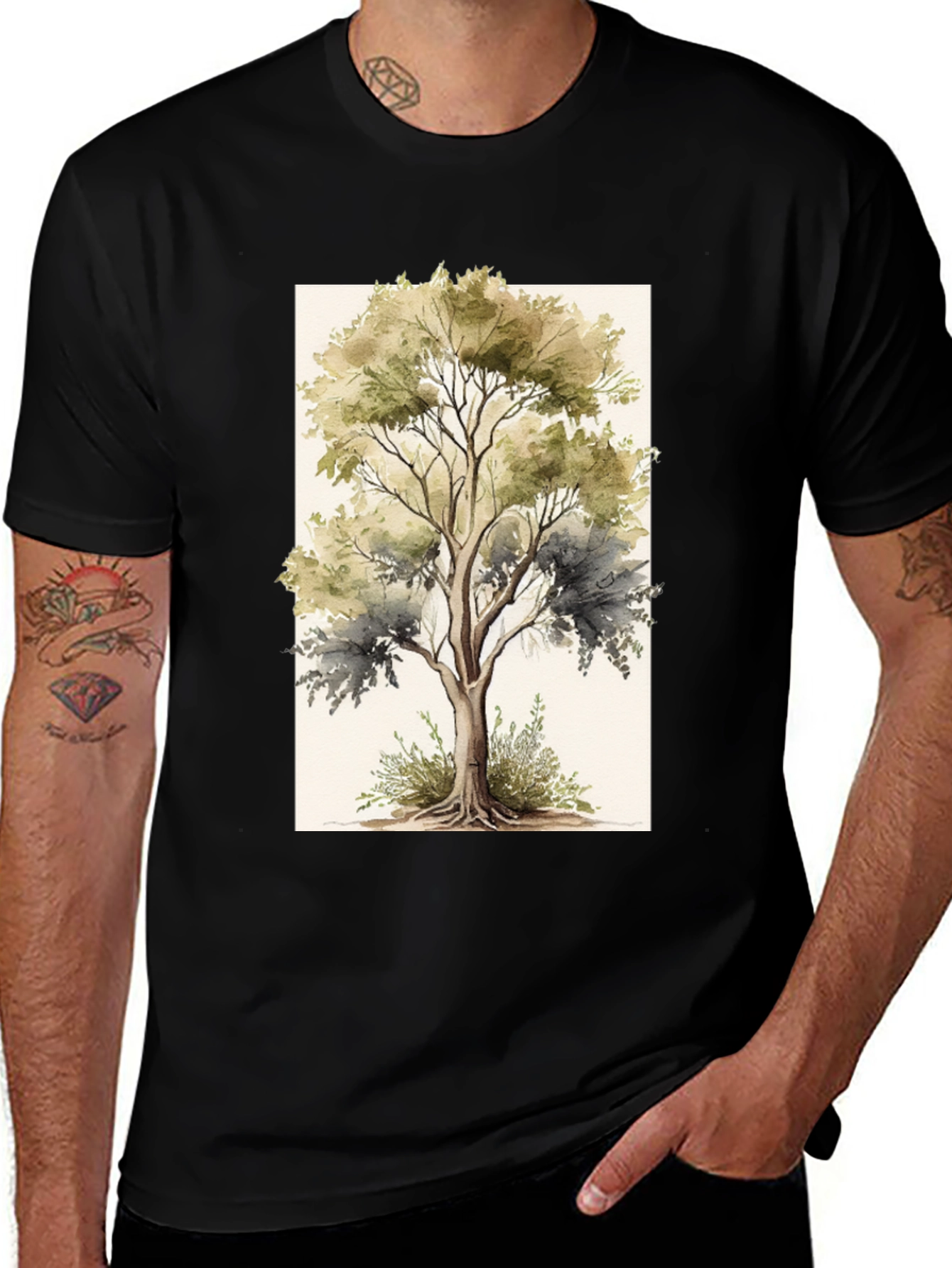 Variant 20 of Nature's Canvas Tee: Tree Watercolor Design