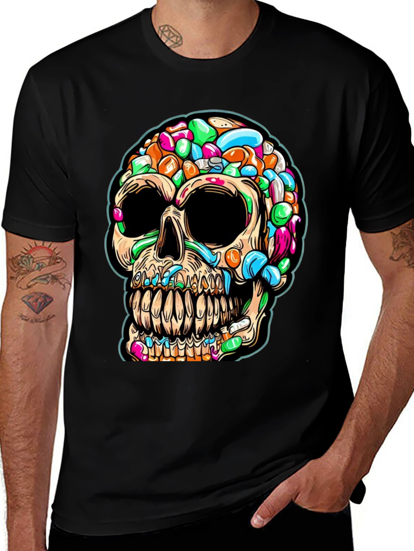 Variant 20 of Candy Skull Graphic Tee - Unique Design