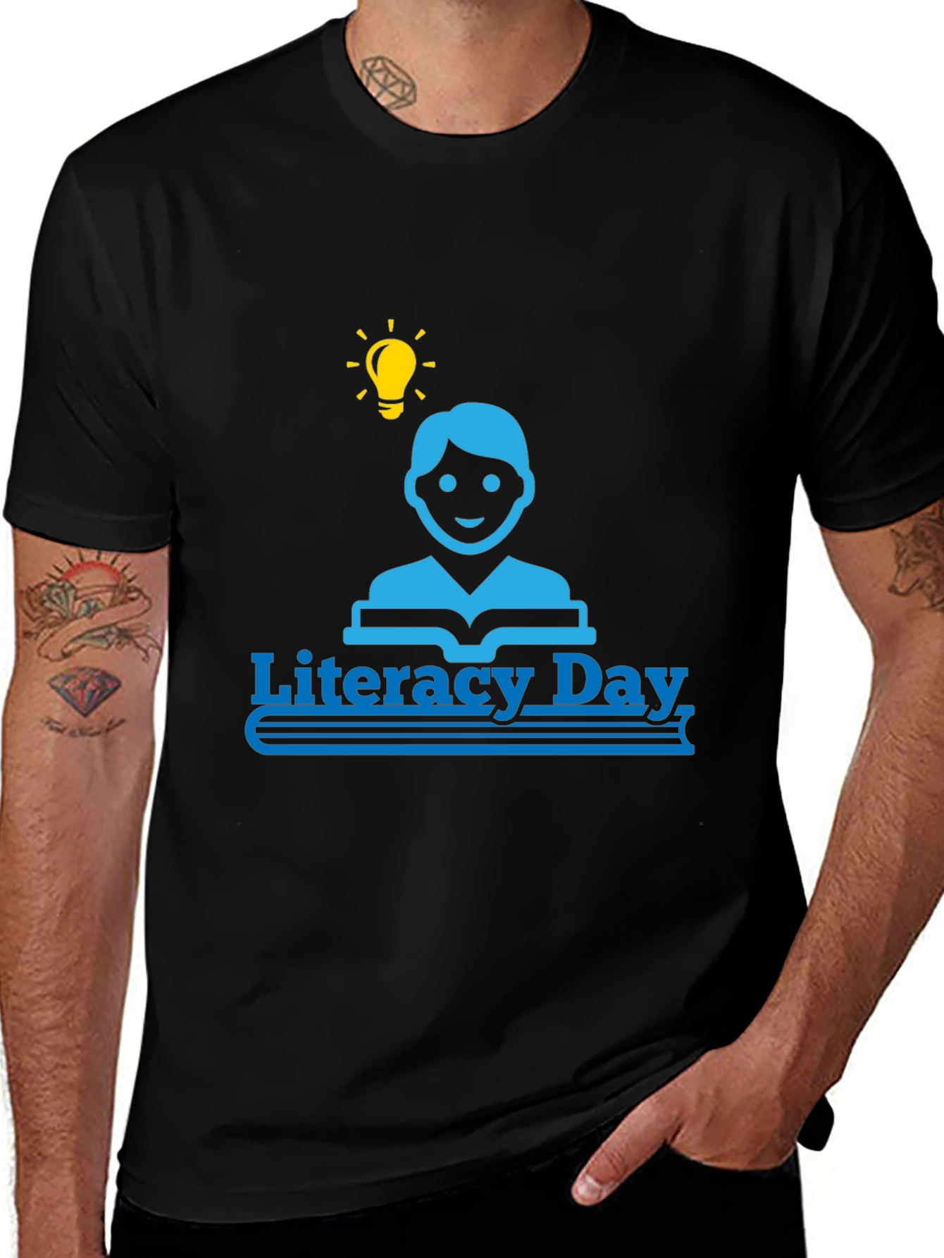 Variant 3 of Literacy Day Graphic Print Black T-Shirt