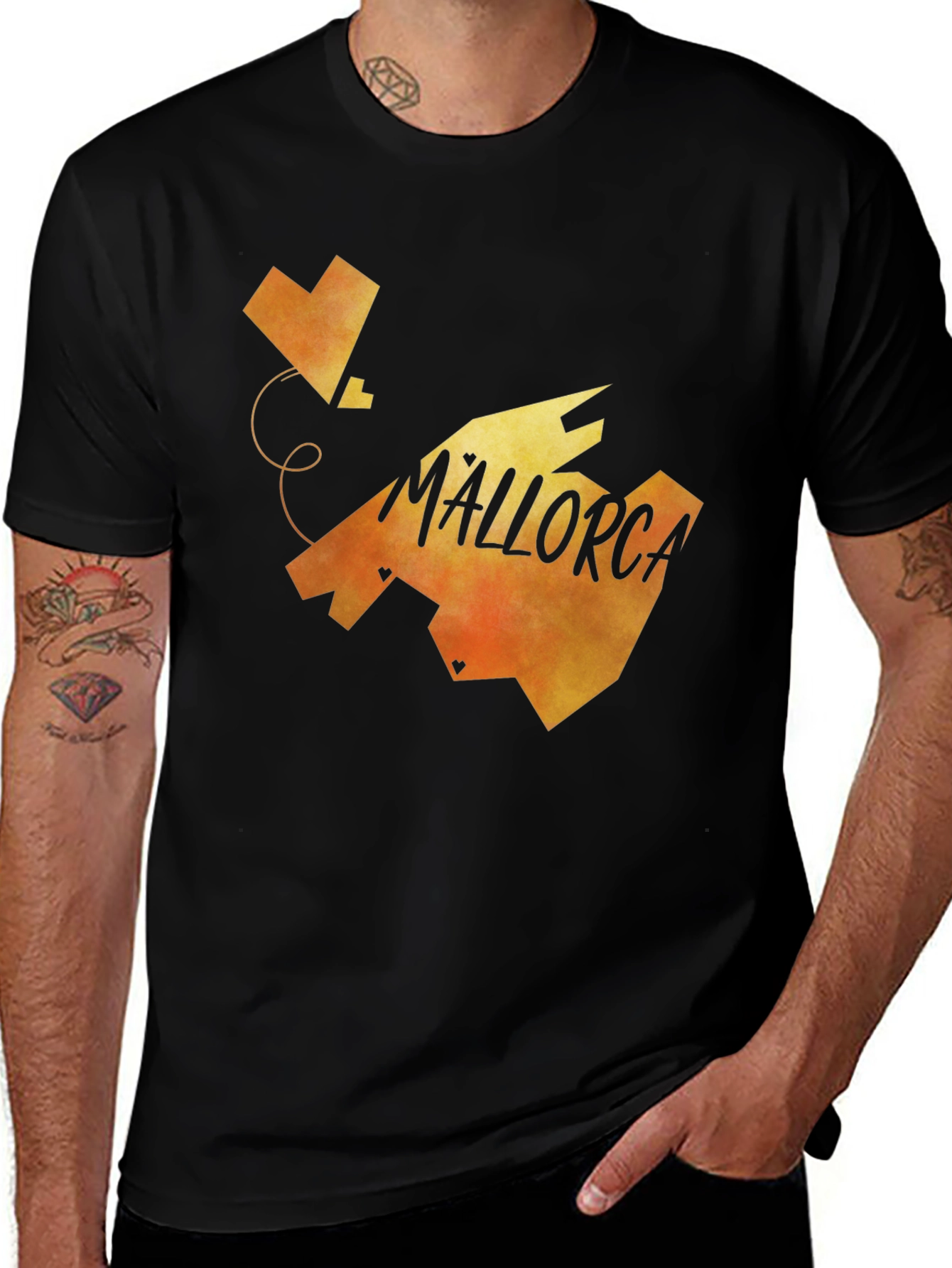 Mallorca Island Heart Graphic T-Shirt - Black Cotton Tee
