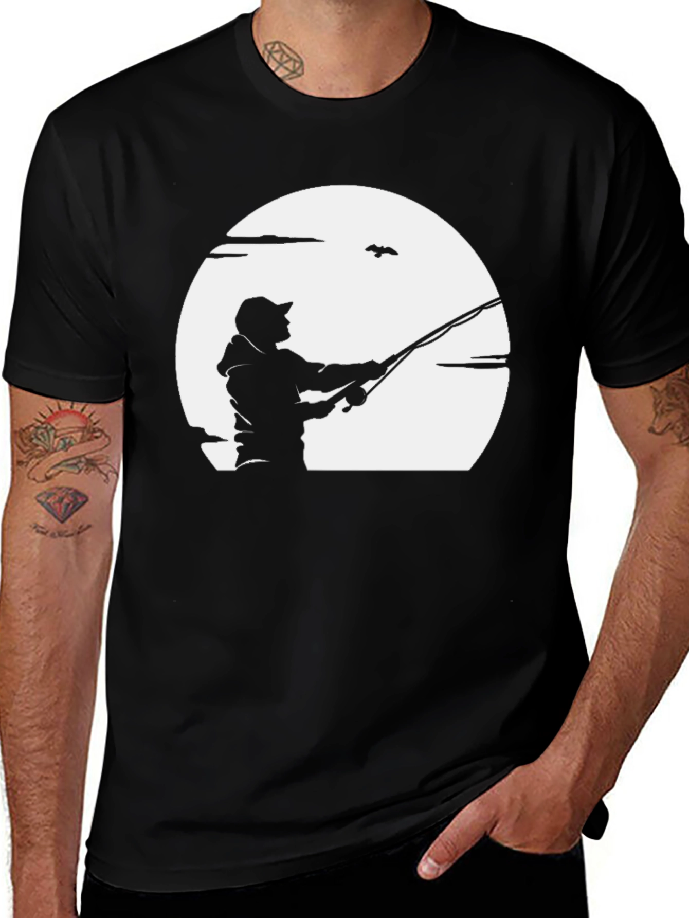 Variant 5 of Fisherman Graphic Tee - Black Crew Neck T-Shirt