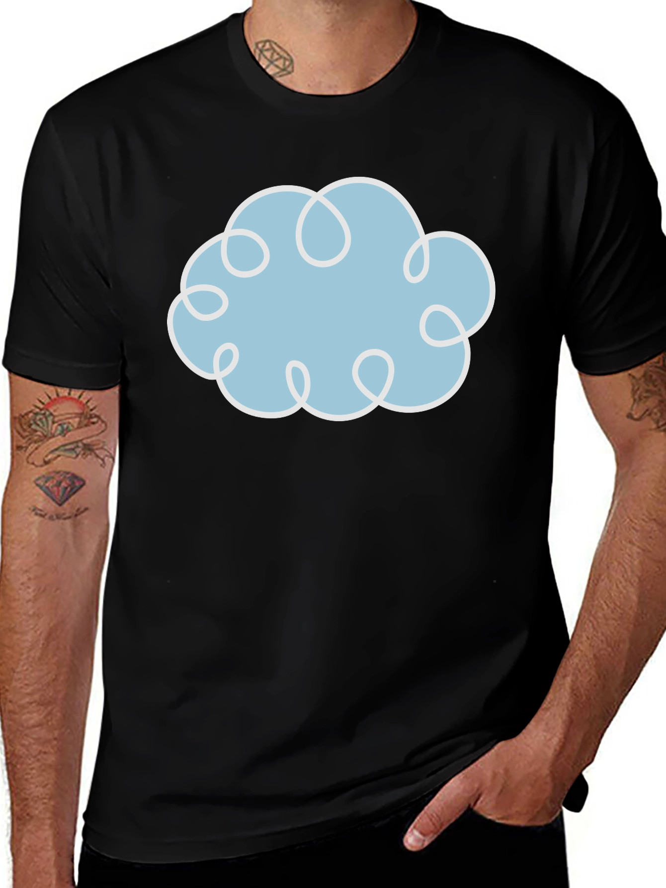 Variant 24 of Whimsical Cloud Graphic Tee - Black Cotton Comfort