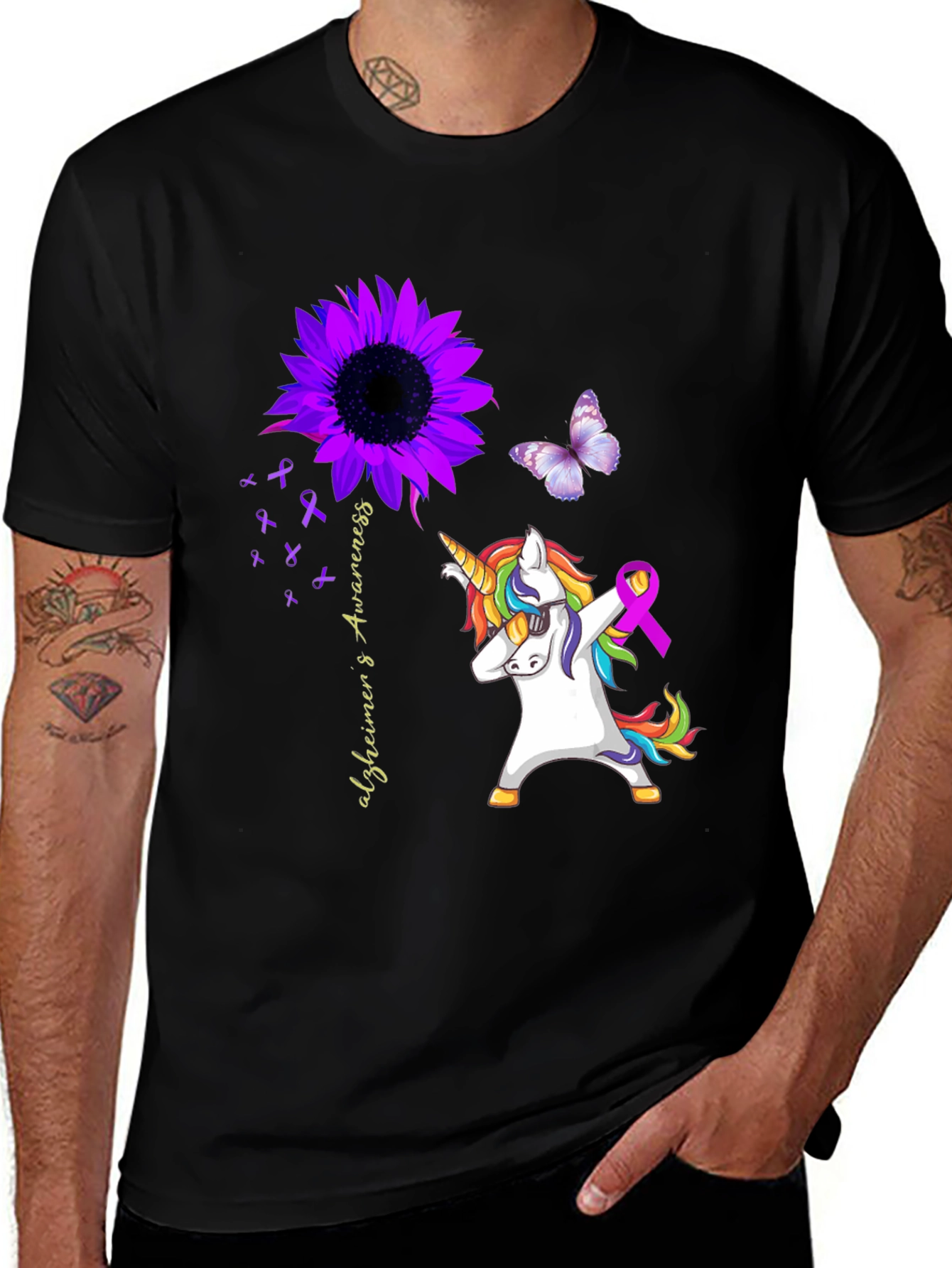 Alzheimer's Awareness Unicorn Sunflower T-Shirt