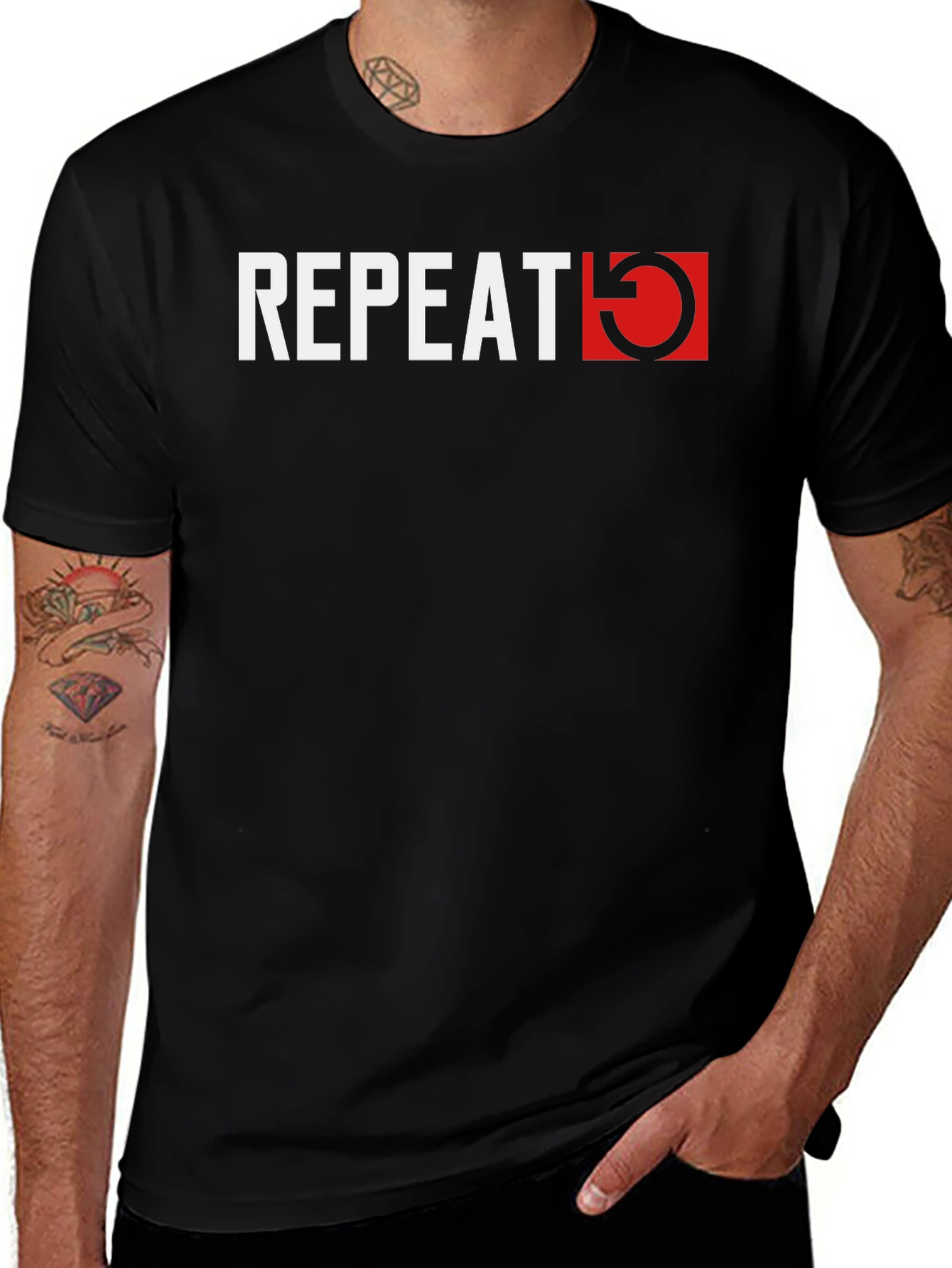 Repeat Graphic Tee - Stylish Black T-Shirt