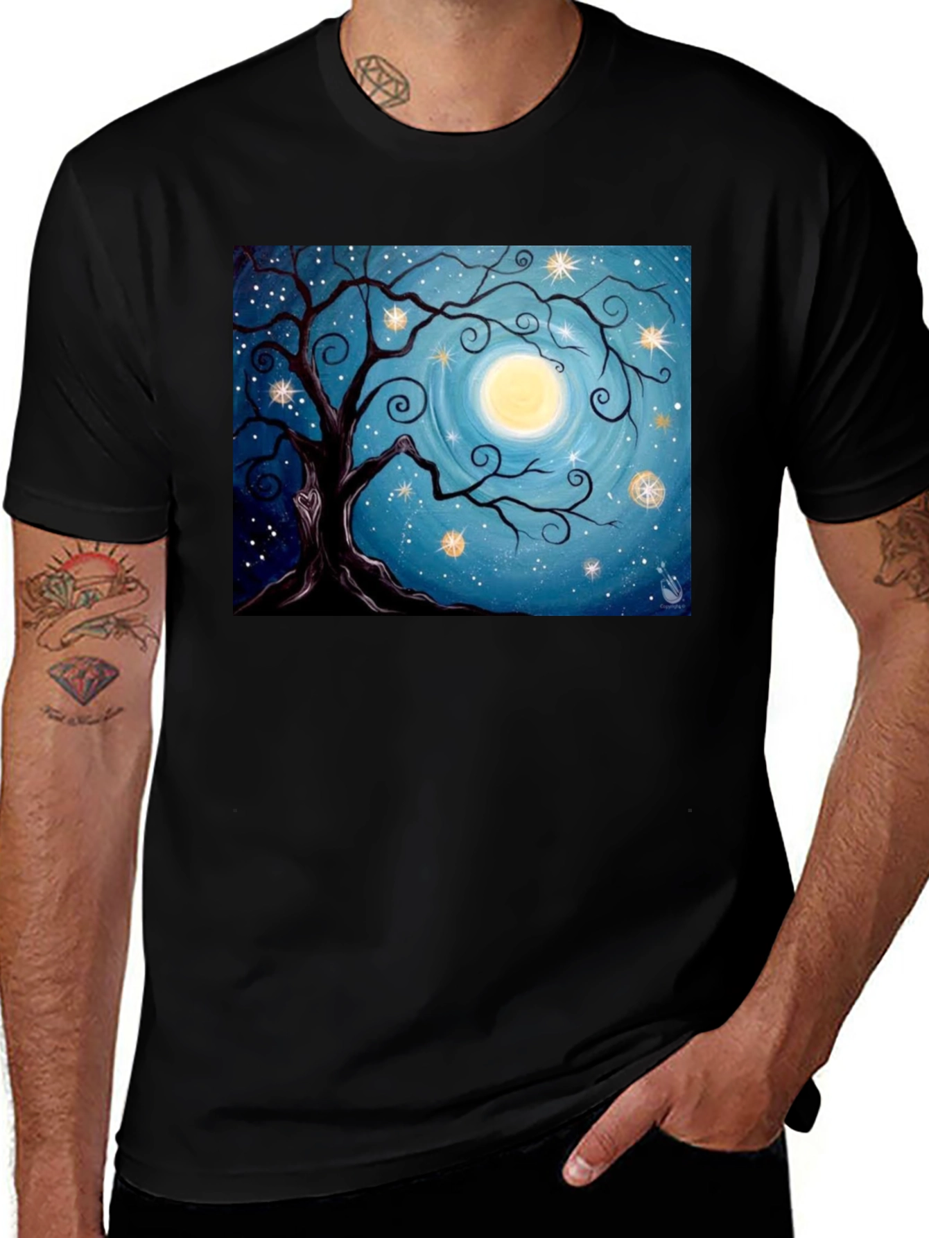 Moonlit Tree Black T-Shirt