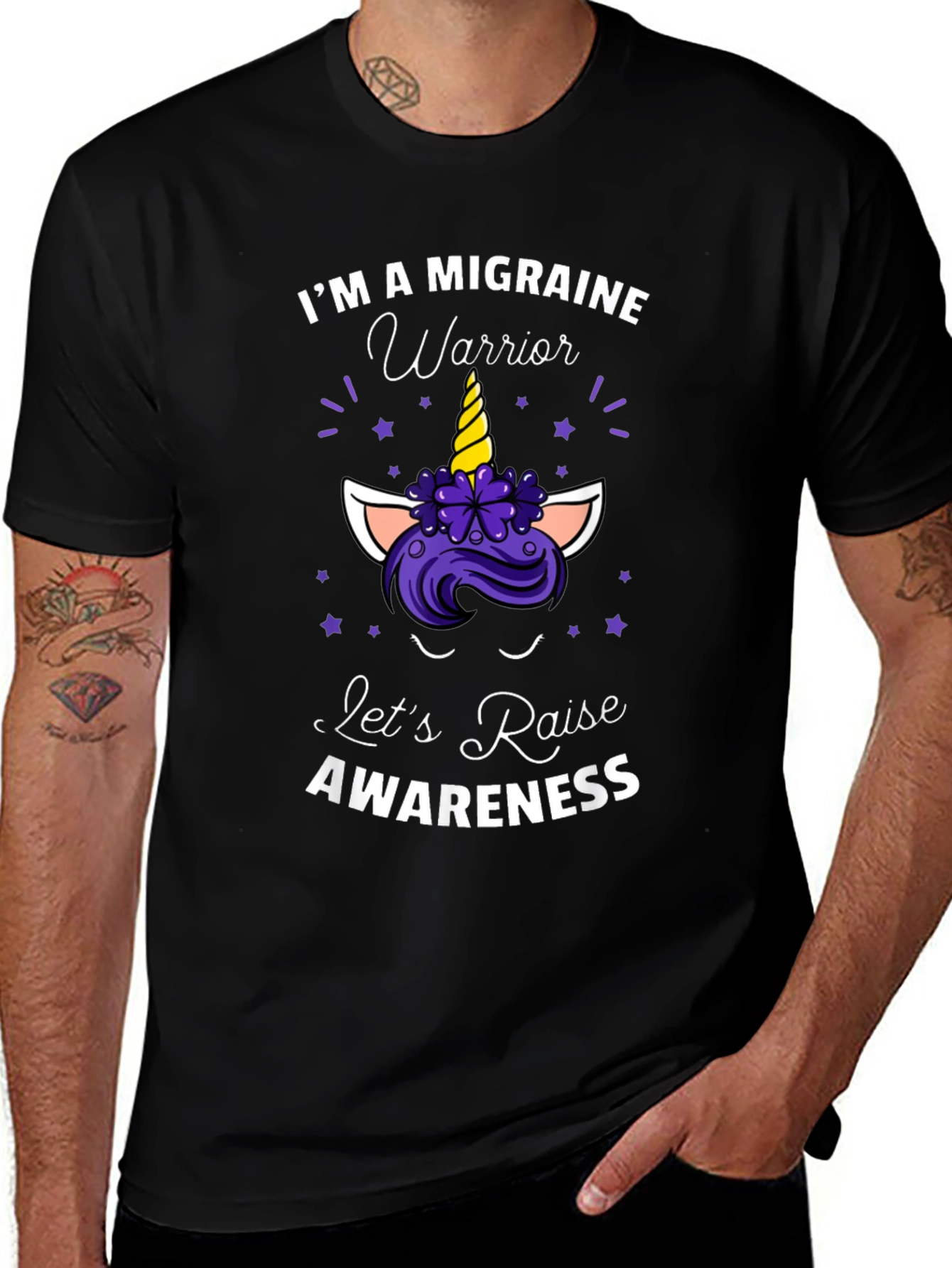 Variant 23 of Migraine Awareness T-Shirt: Warrior Unicorn Design