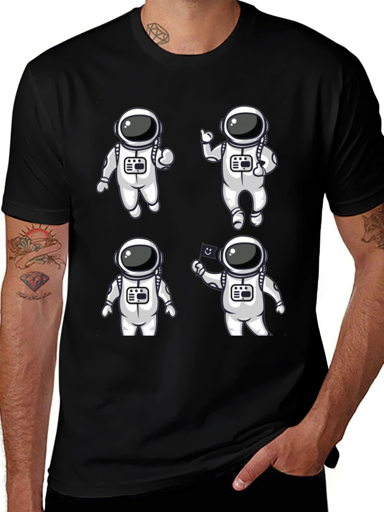 Variant 27 of Astronaut Cartoon Graphic Black T-Shirt