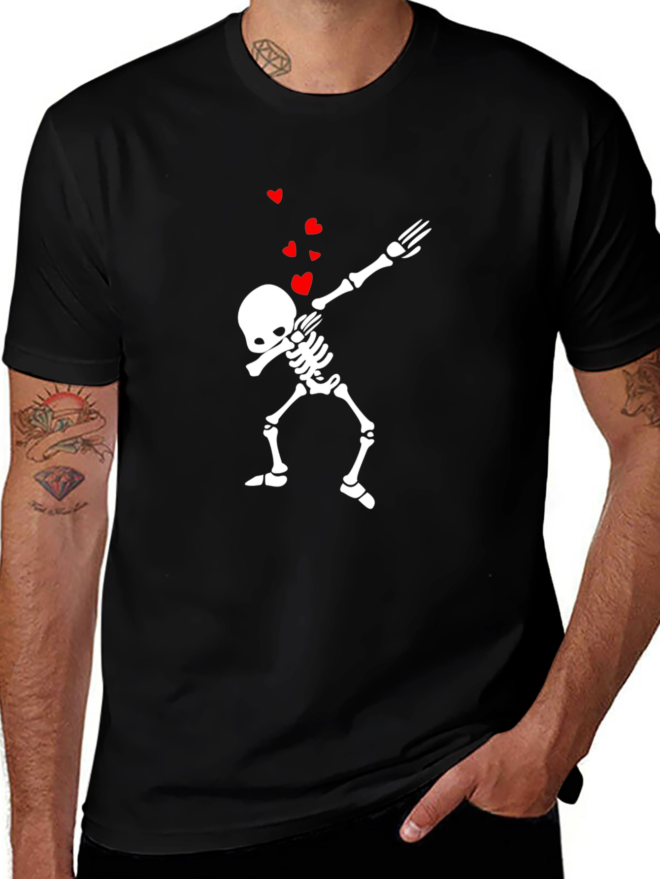 Variant 13 of Skeleton Dab with Hearts Black T-Shirt
