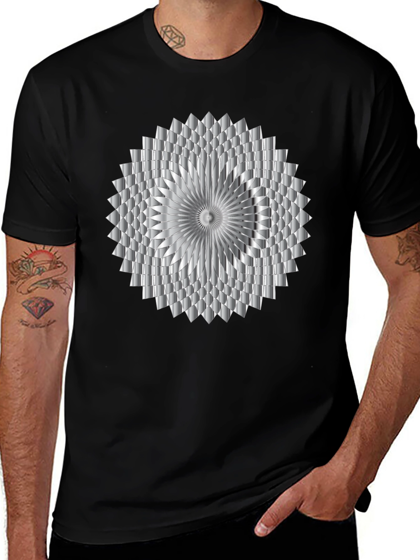 Variant 28 of Abstract Geometric Silver Design Black T-Shirt