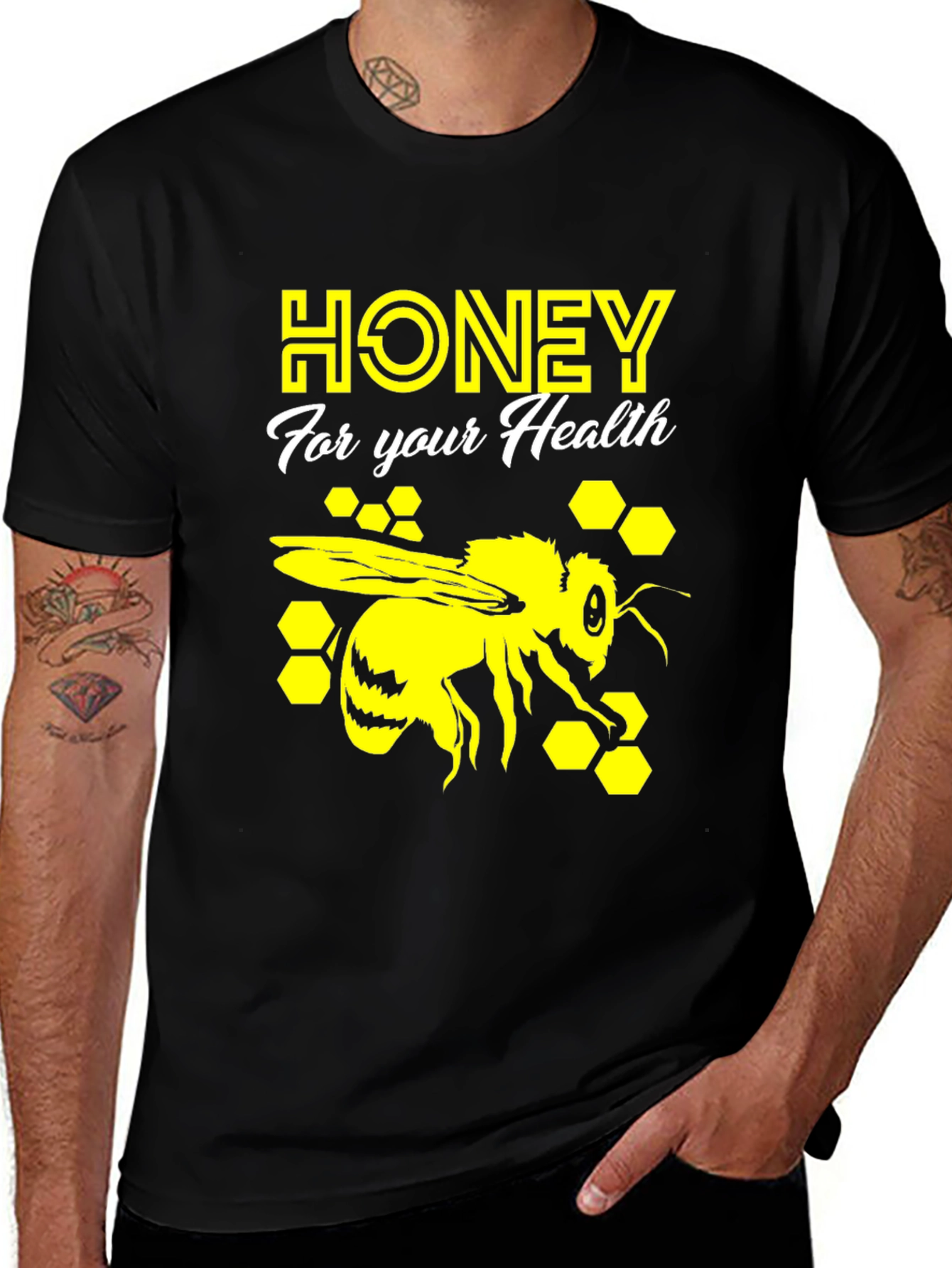 Black Honey Bee Health T-Shirt - Graphic Print Tee main image