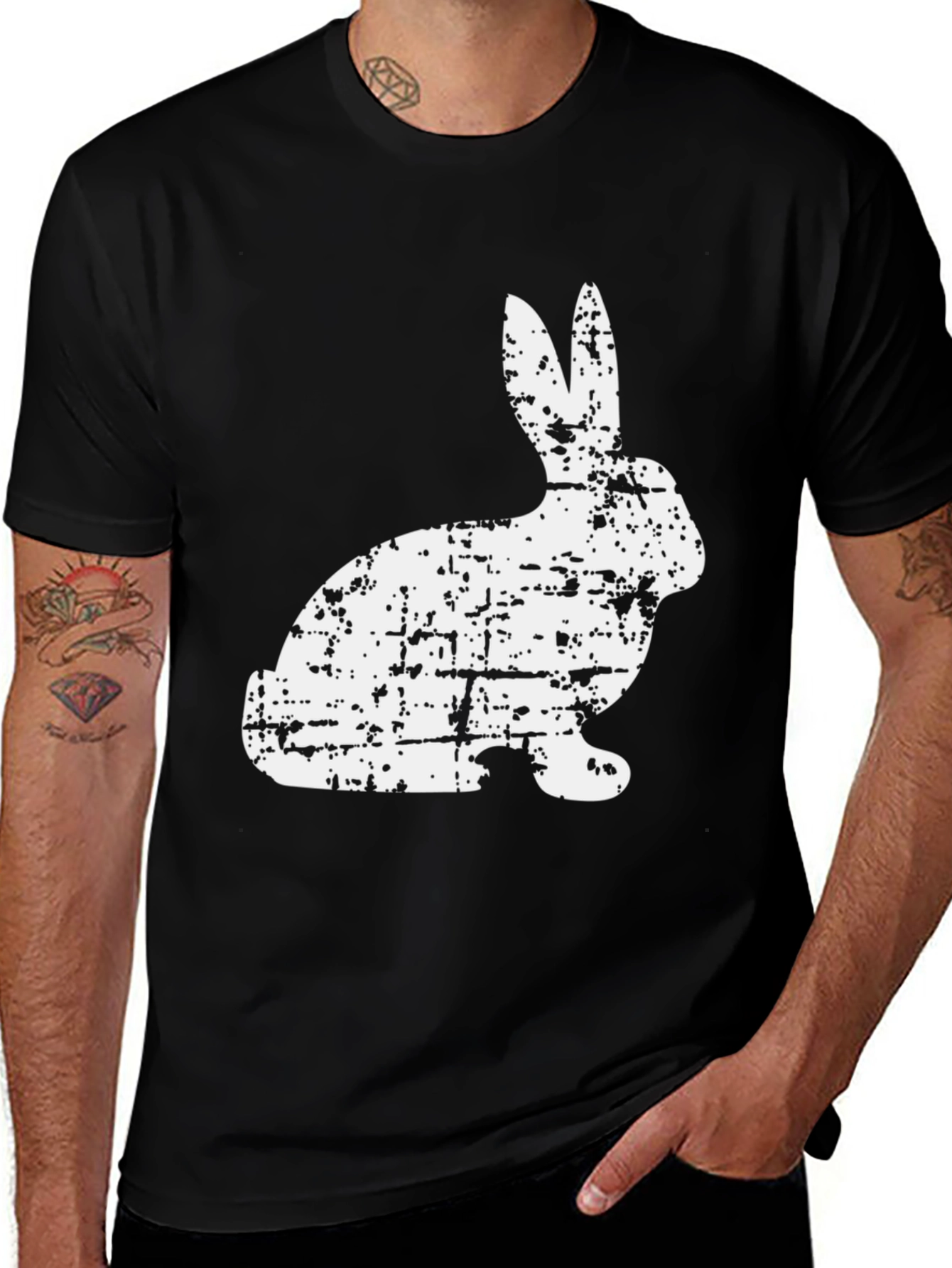 Variant 16 of Distressed Bunny Graphic Tee - Black