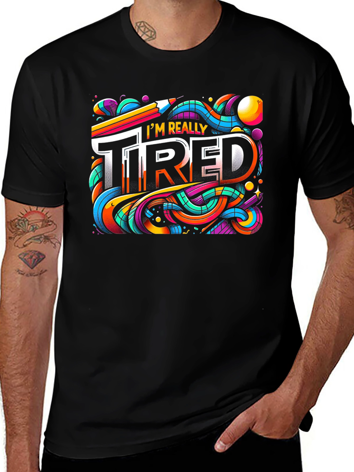 Variant 11 of I'm Really Tired Graphic Tee - Colorful Cartoon Design