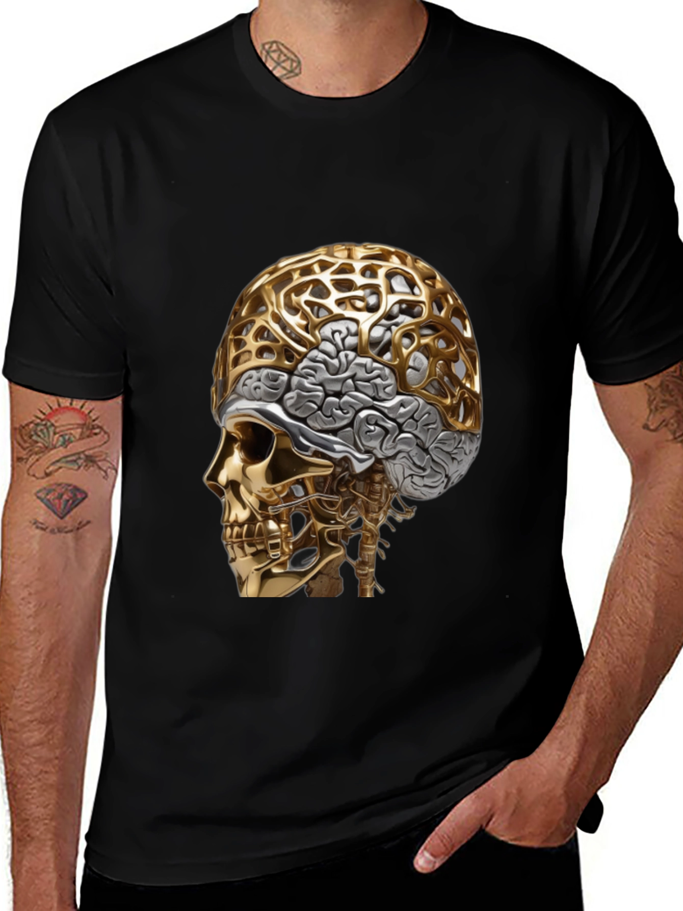 Variant 3 of Golden Skull & Brain Graphic Tee