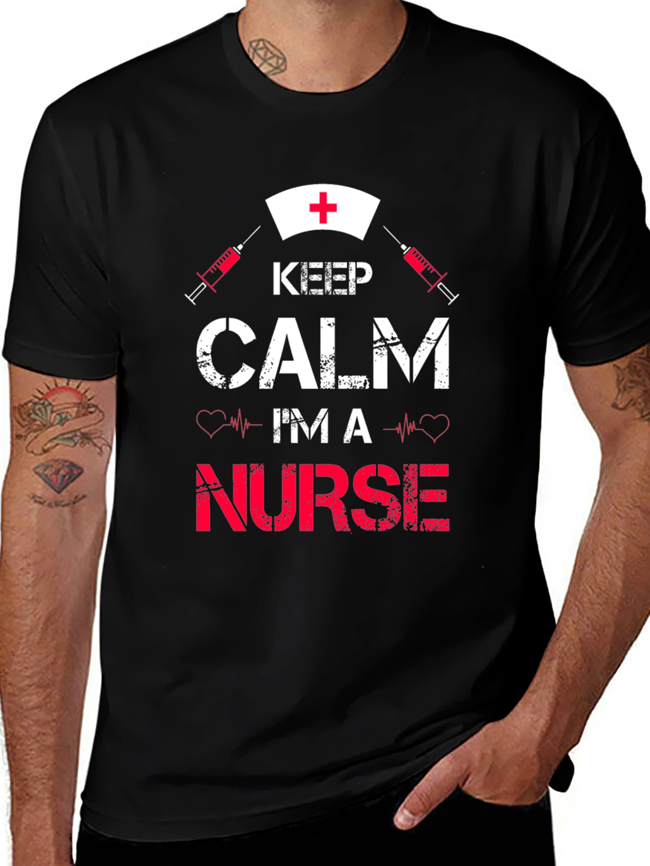 Variant 5 of Keep Calm I'm a Nurse T-Shirt - Black Cotton Tee