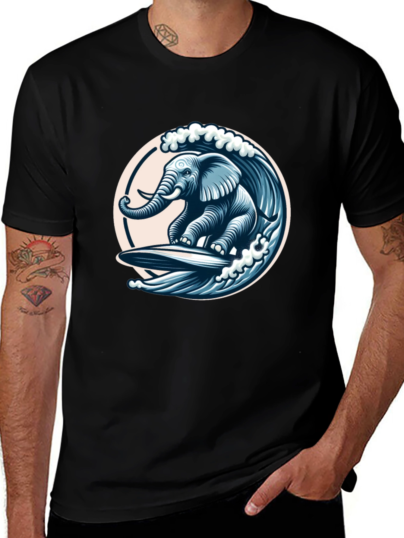Variant 7 of Surfing Elephant Graphic Tee