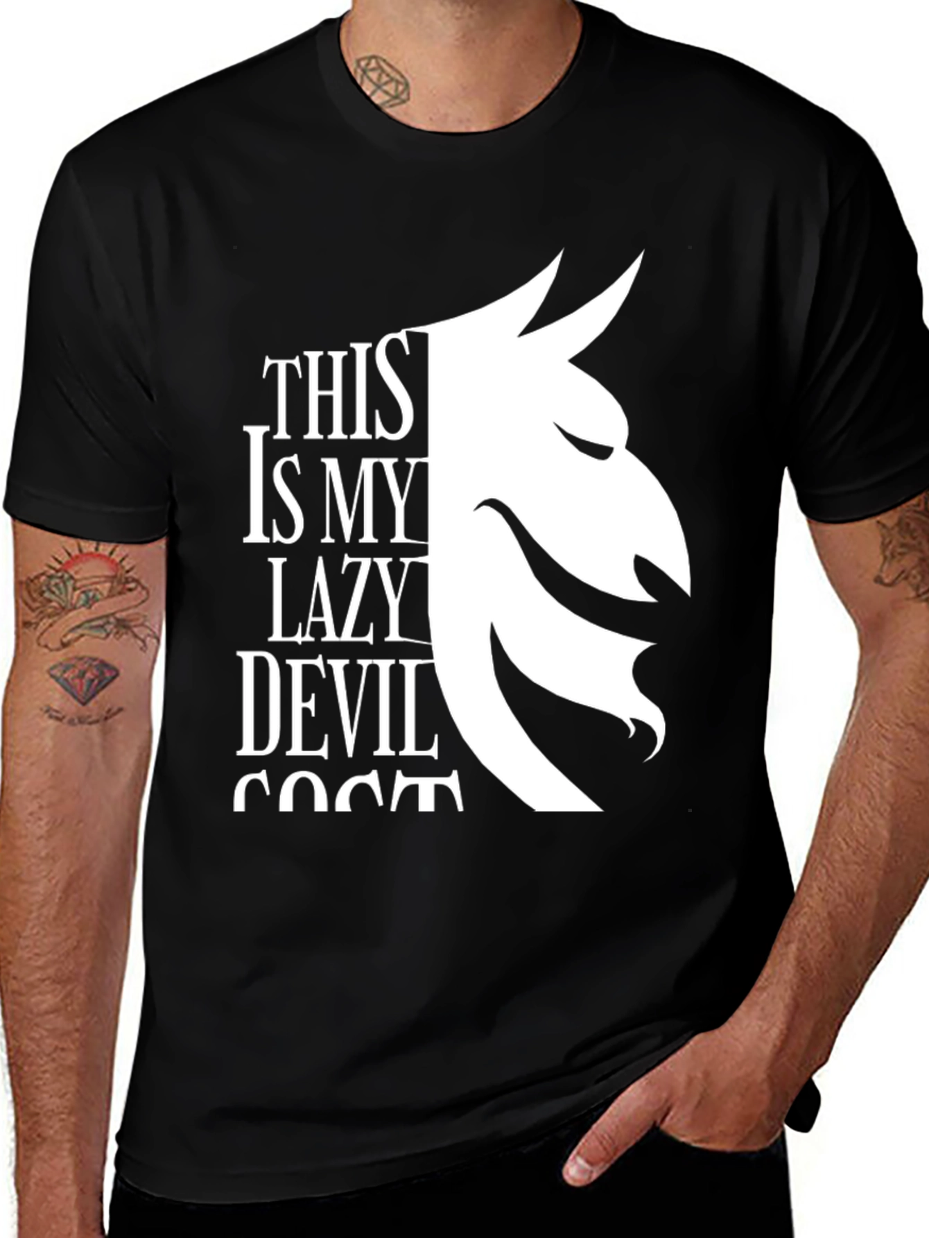 Variant 24 of Lazy Devil Costume T-Shirt - Black Graphic Tee