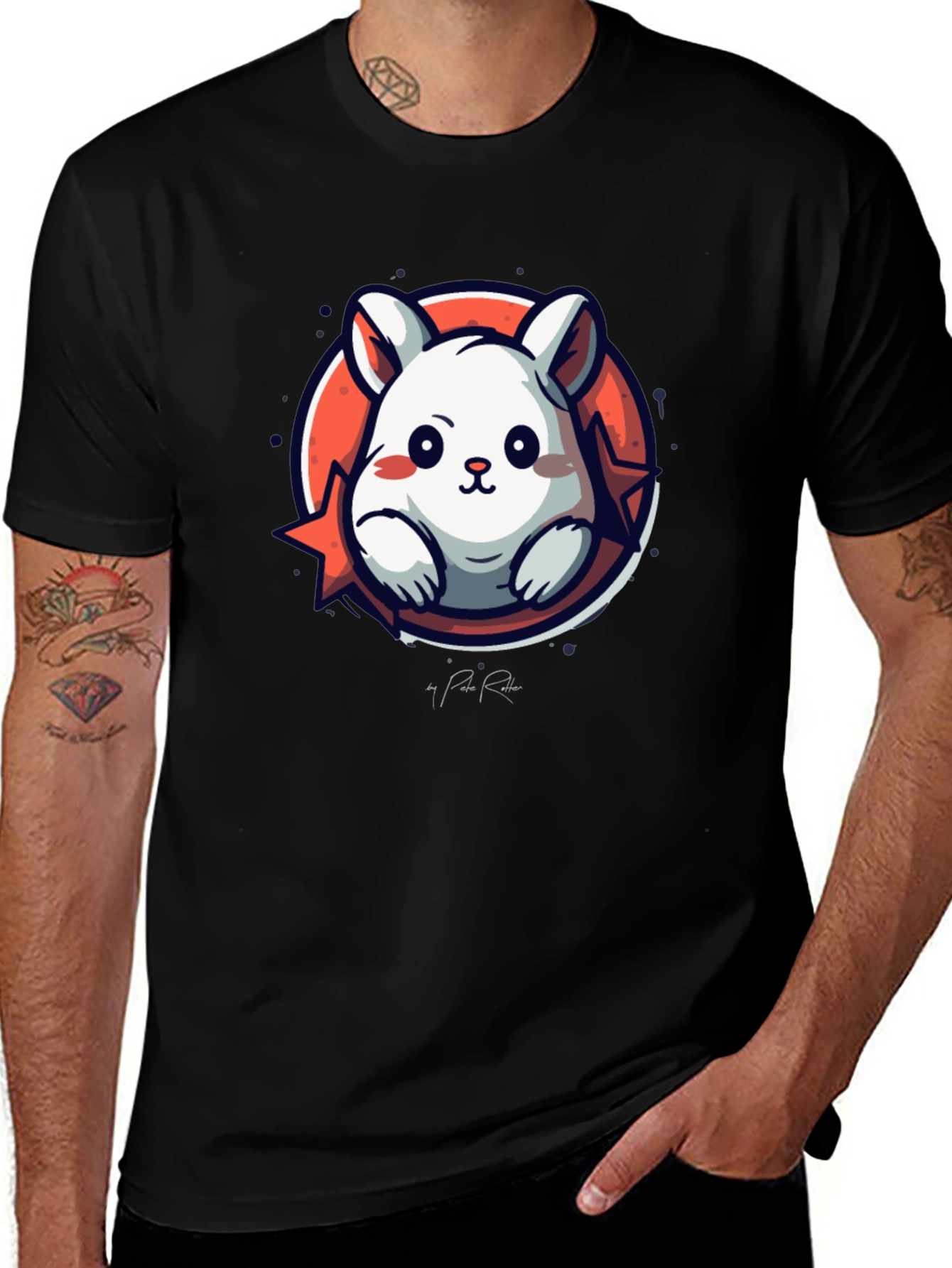 Variant 25 of Cute Cartoon Rabbit Graphic Tee - Black