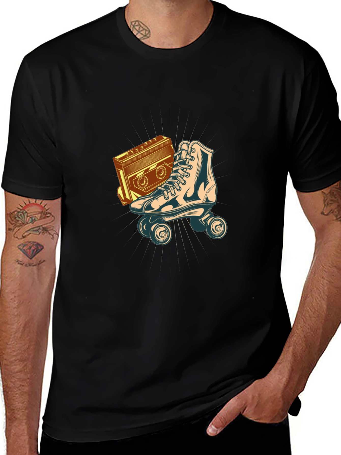 Variant 7 of Retro Roller Skate & Boombox Graphic Tee - Black