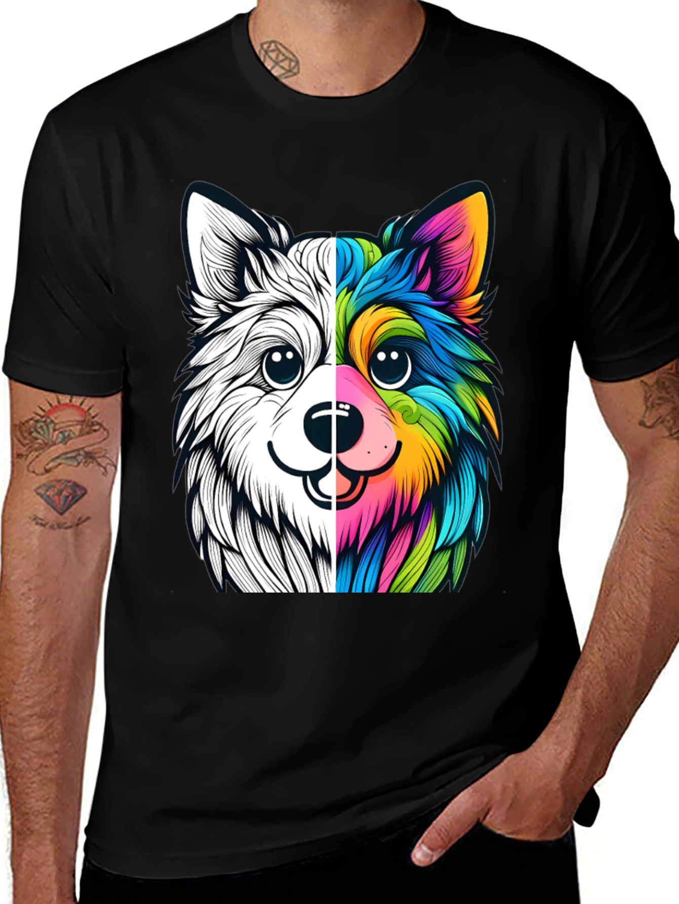 Variant 19 of Dog Face Split Color T-Shirt - Unique Graphic Tee