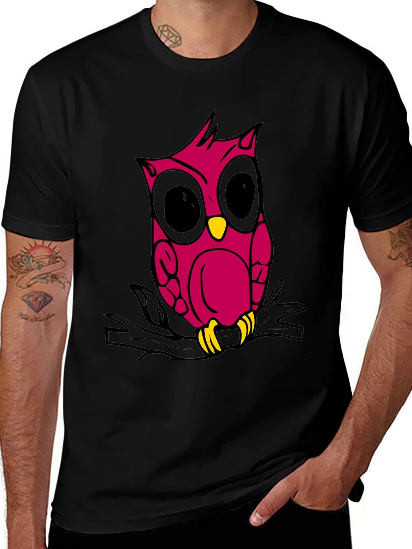 Variant 4 of Owl Graphic Tee - Trendy Black Cotton T-Shirt