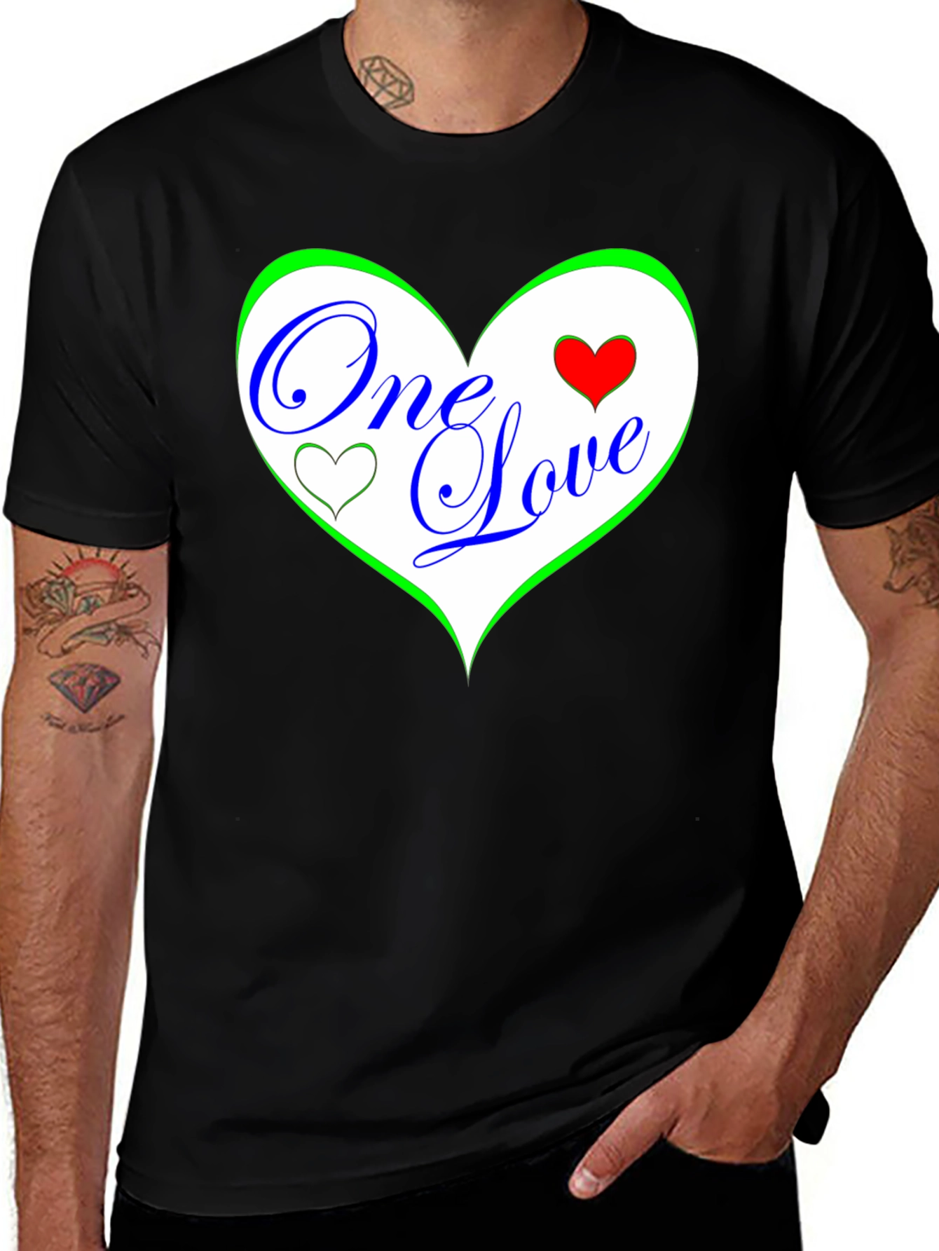 Variant 8 of One Love Heart Graphic Black T-Shirt