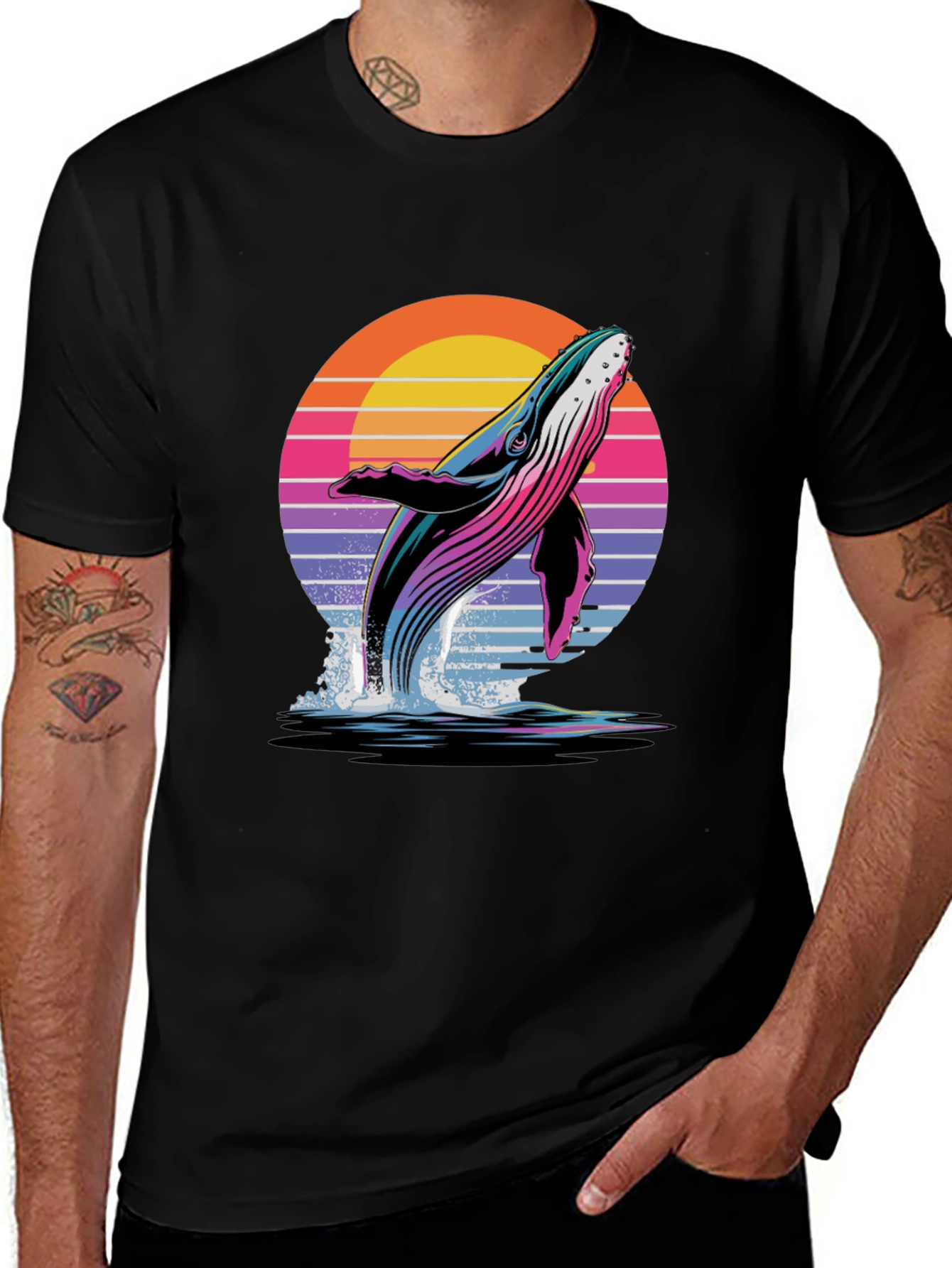 Variant 7 of Retro Whale T-Shirt - Sunset Design