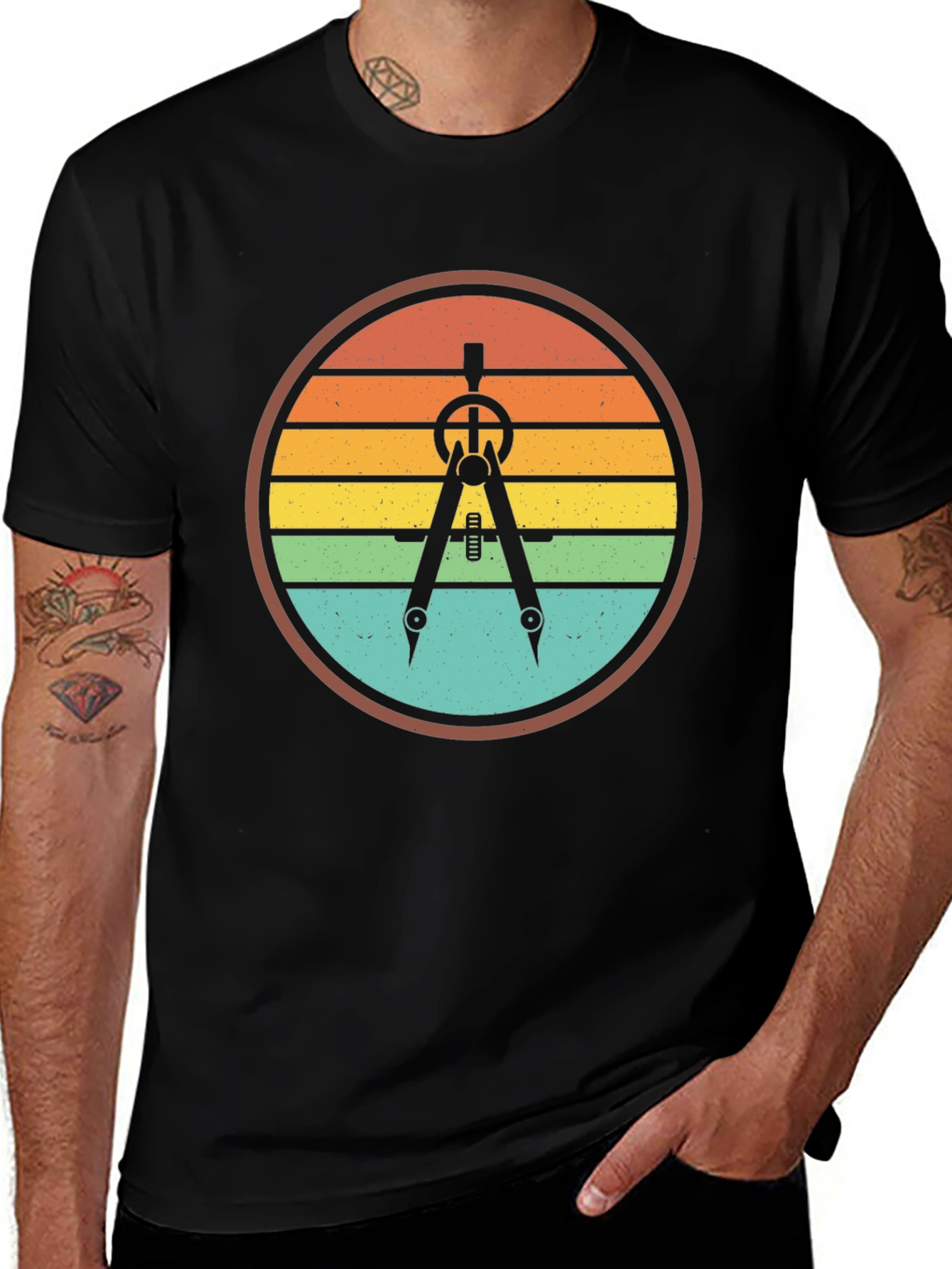 Variant 26 of Retro Architect Compass T-Shirt - Black