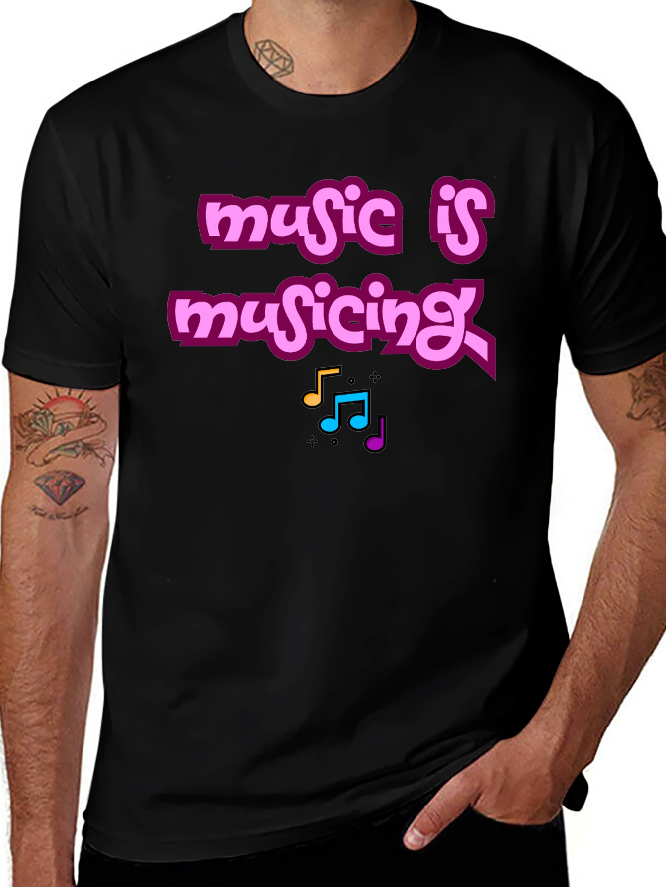 Variant 15 of Music Is Musicing Graphic Tee - Black Cotton T-Shirt