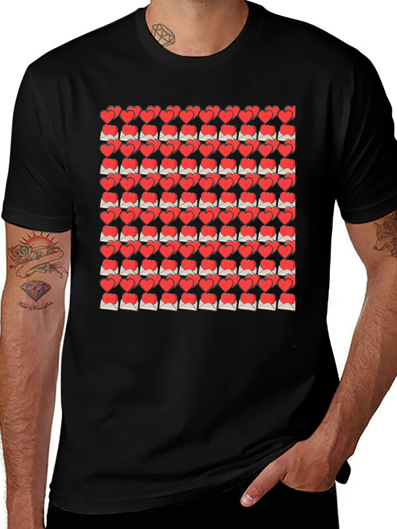 Variant 3 of Heart Envelope Pattern Black T-Shirt