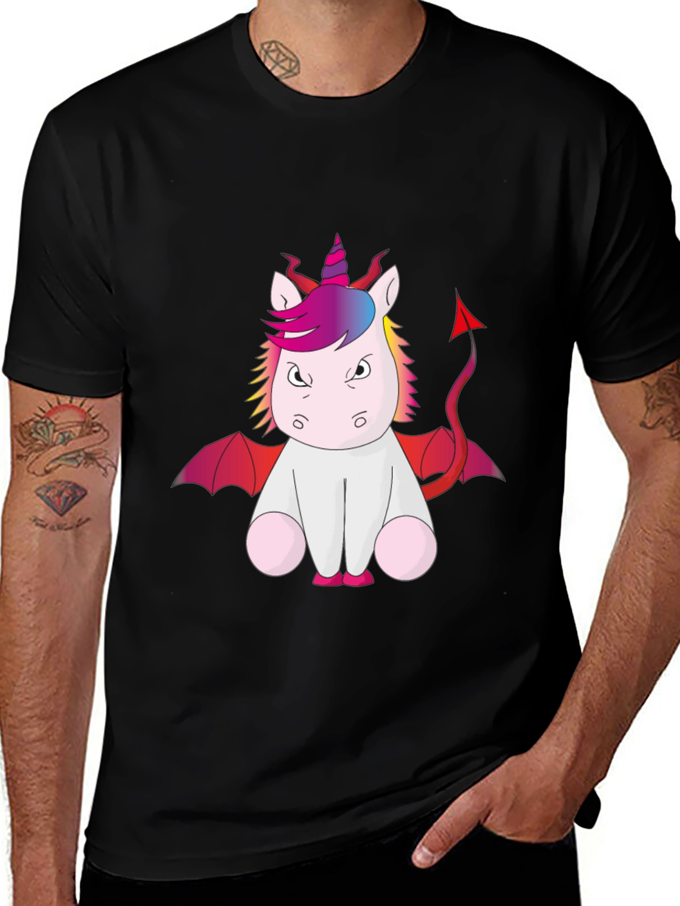 Variant 10 of Devil Unicorn Graphic Tee - Black Cotton T-Shirt