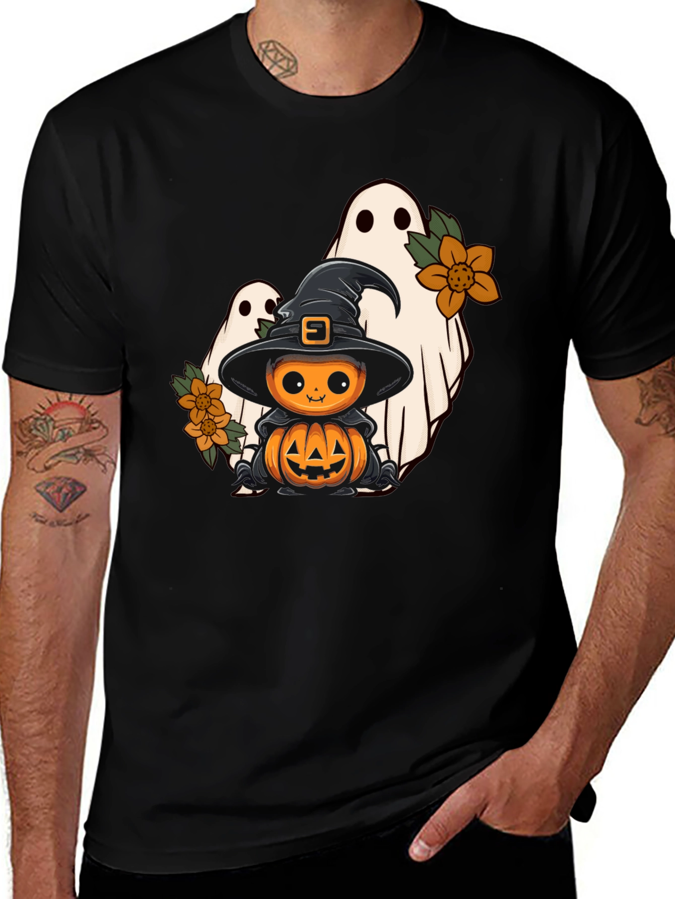 Halloween Pumpkin Witch & Ghosts Graphic Tee