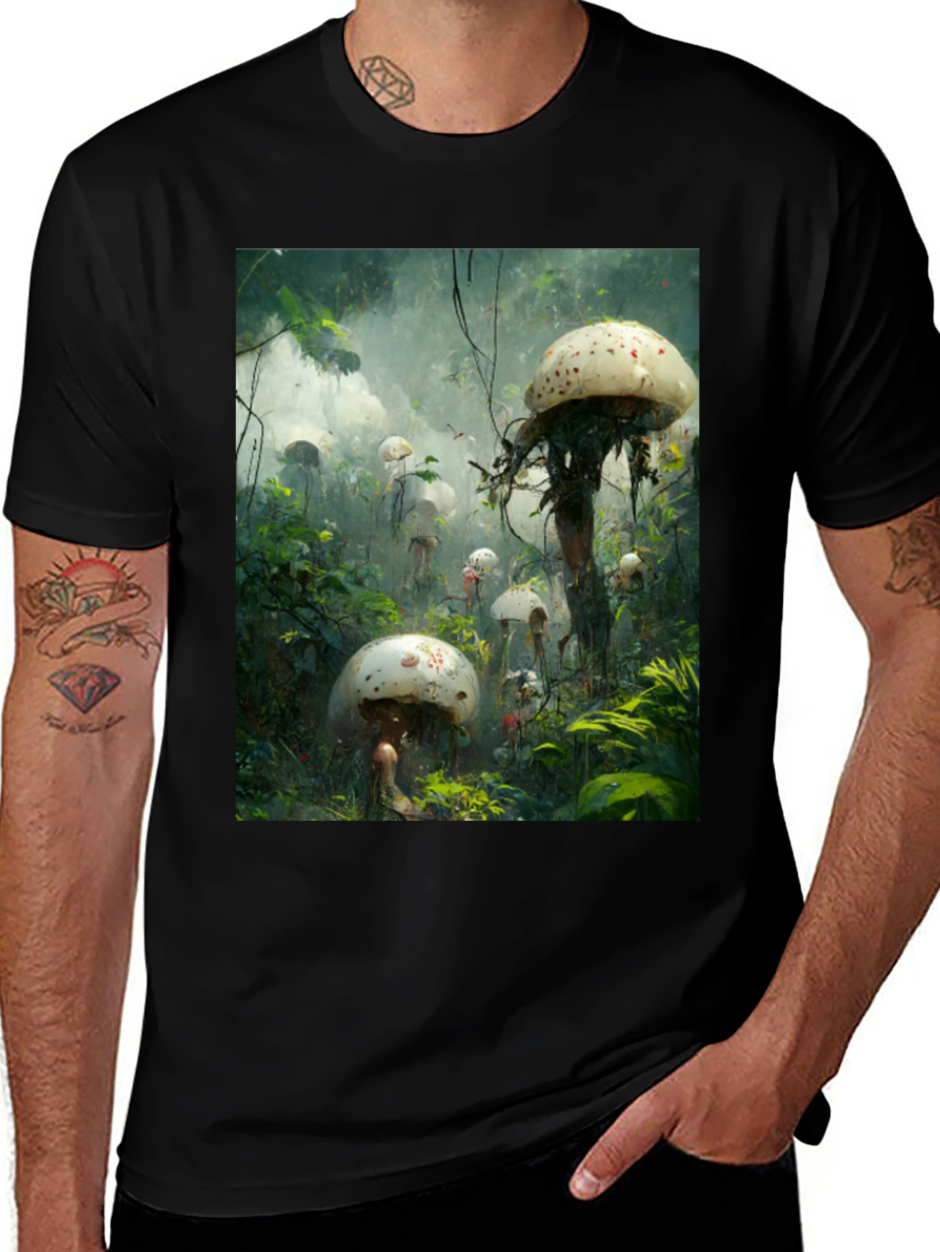 Variant 19 of Mushroom Forest Print Tee - Unique Graphic T-Shirt
