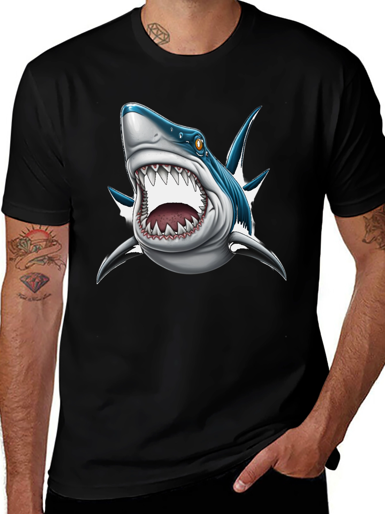 Variant 28 of Men's Black Shark Graphic Print T-Shirt