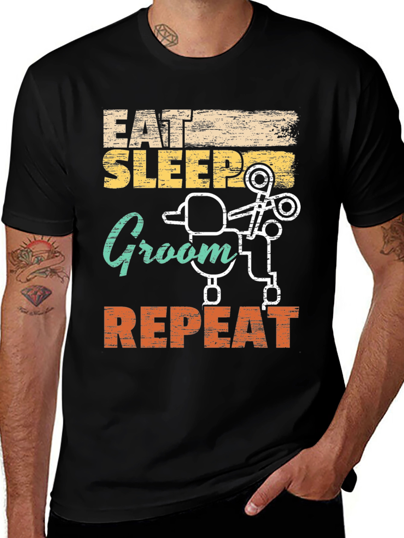 Variant 27 of Eat Sleep Groom Repeat Graphic Tee