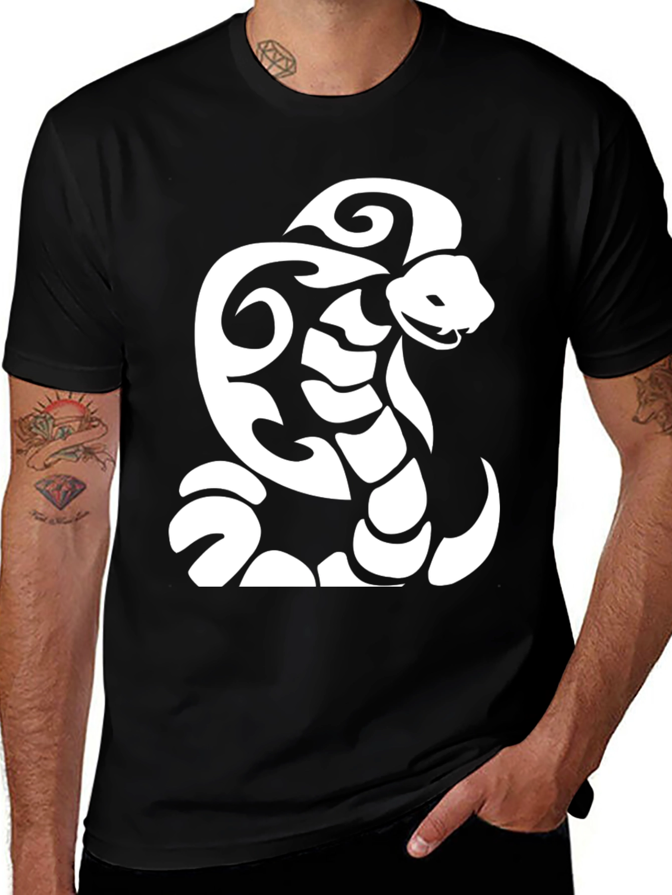 Variant 28 of Tribal Snake Graphic Tee - Black Casual Shirt