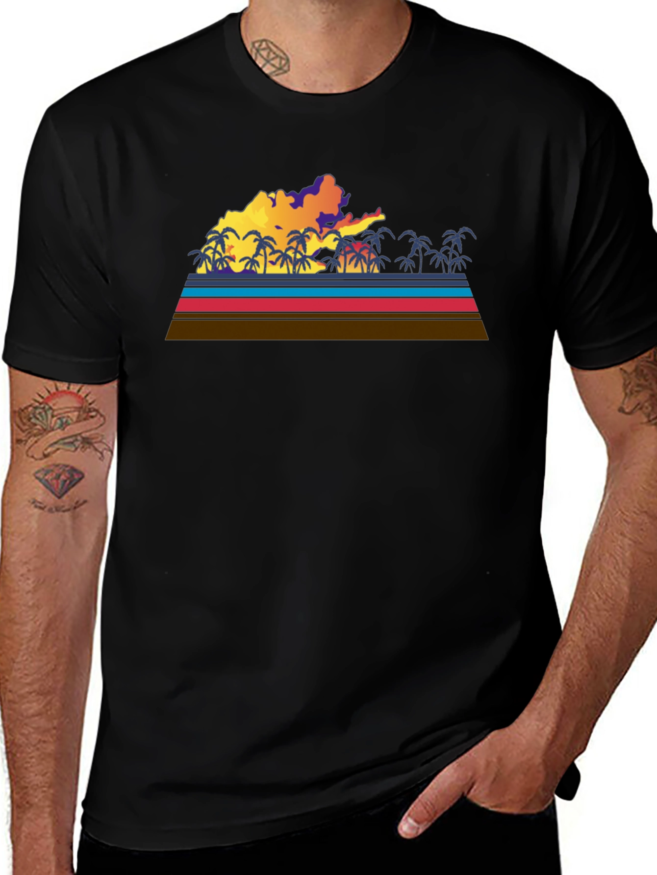 Variant 8 of Retro Sunset Palm Tree Graphic Tee