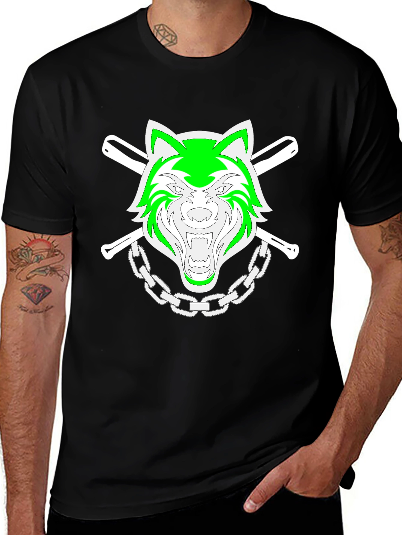 Variant 9 of Green Wolf Graphic Black T-Shirt