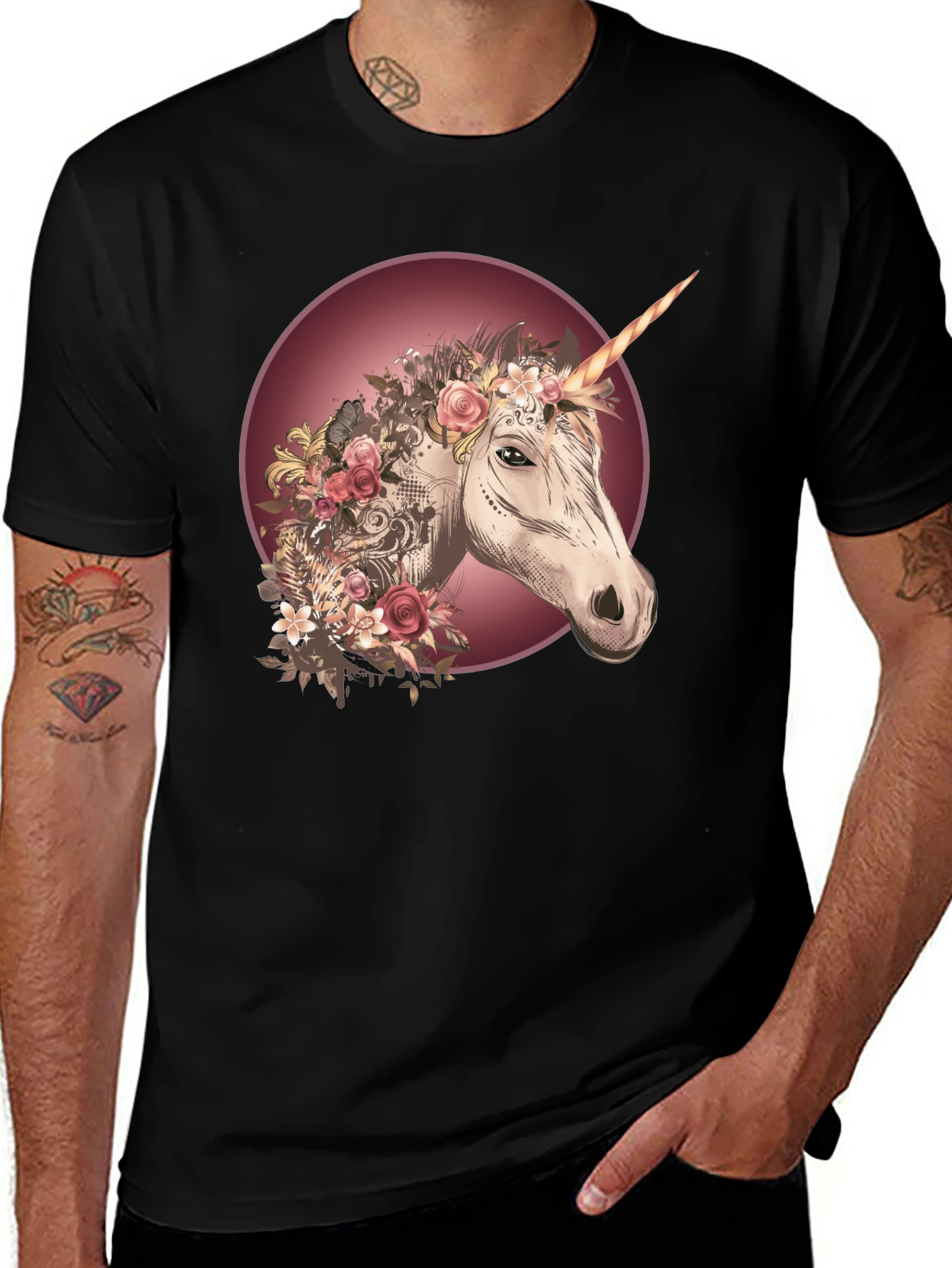 Variant 25 of Unicorn Floral Graphic Black T-Shirt
