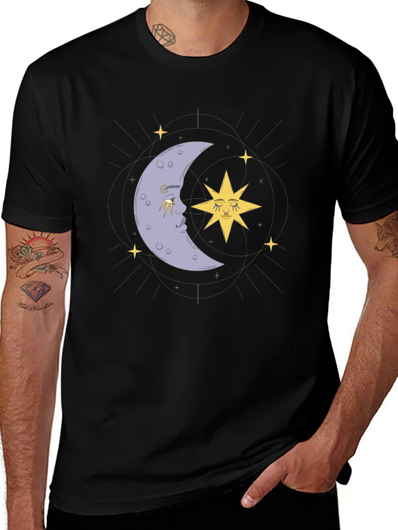 Variant 28 of Celestial Moon & Star Graphic Tee - Black Cotton Blend