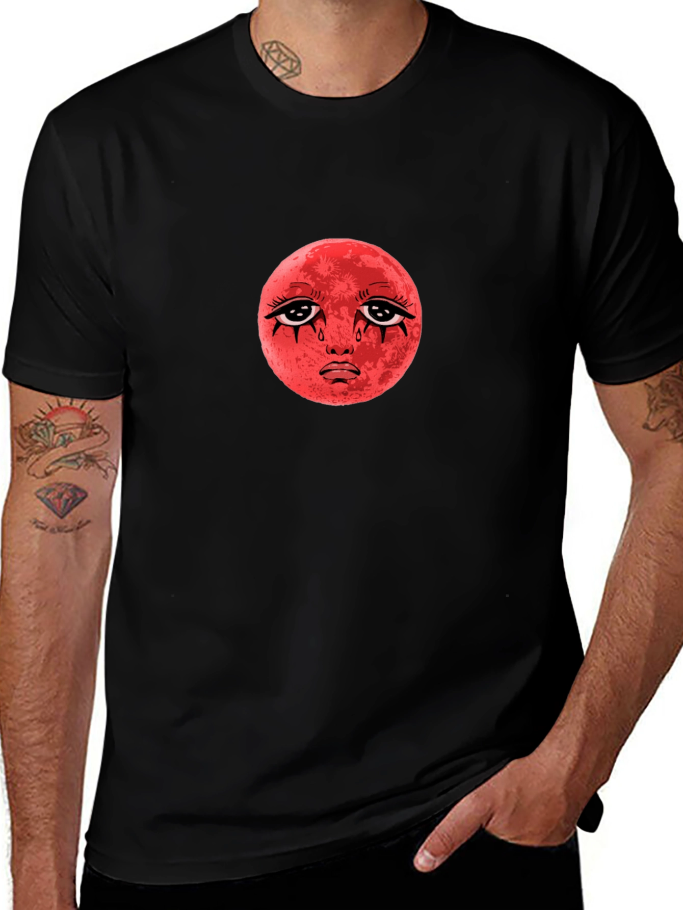 Variant 24 of Red Moon Face Black T-Shirt