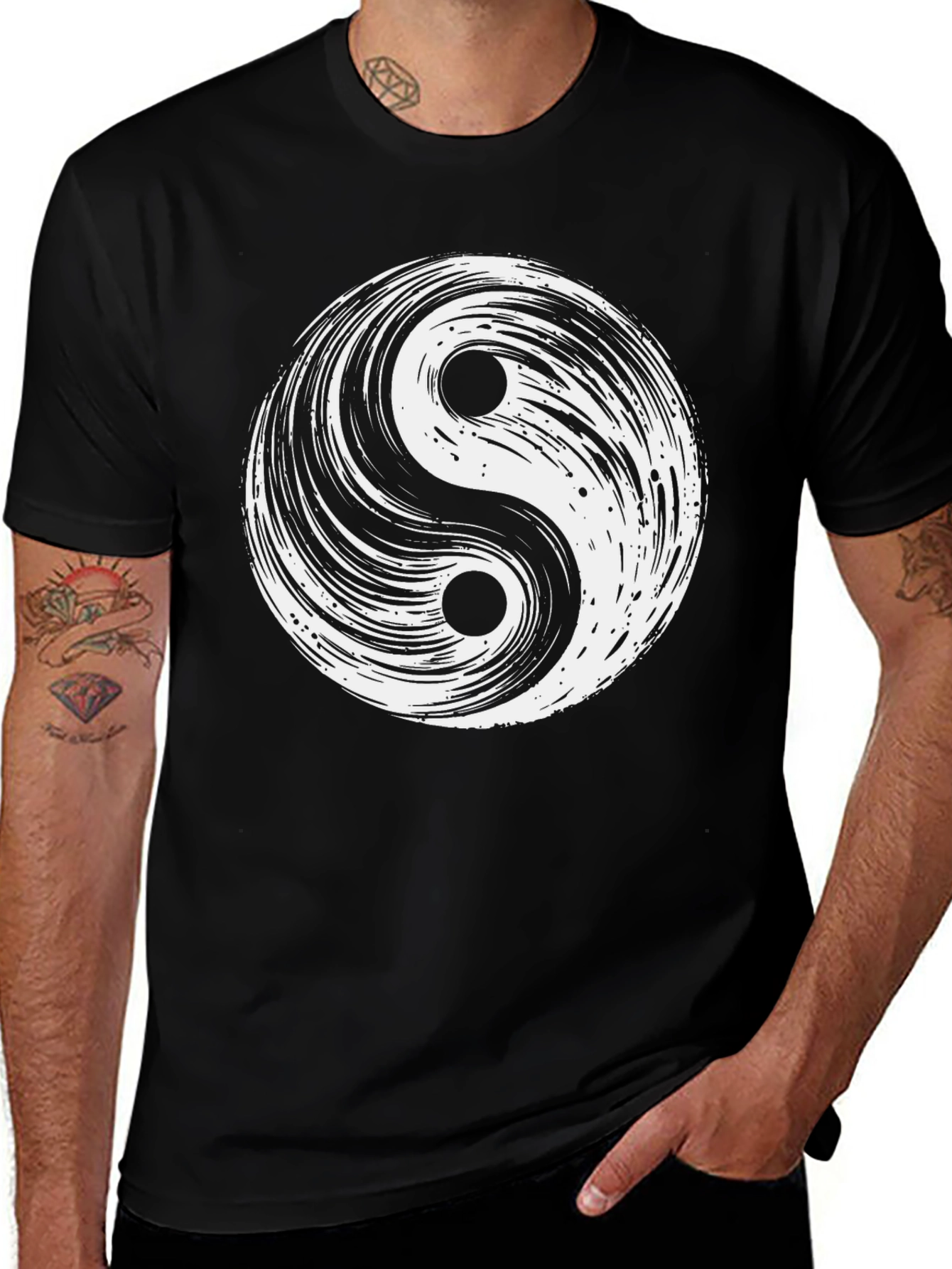 Variant 20 of Yin Yang Symbol Graphic Tee - Classic Black Cotton