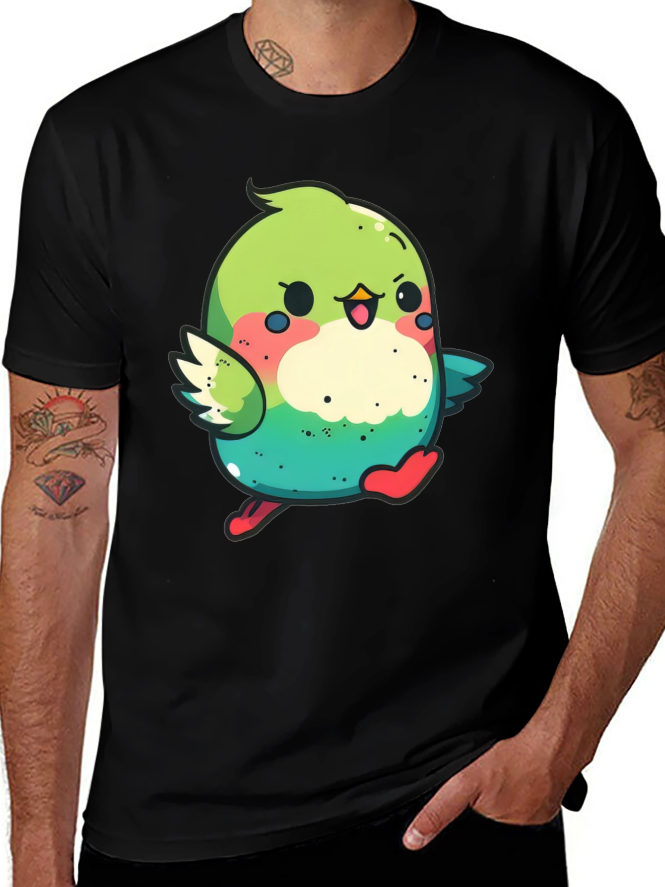 Variant 17 of Cute Cartoon Bird Graphic Tee - Black