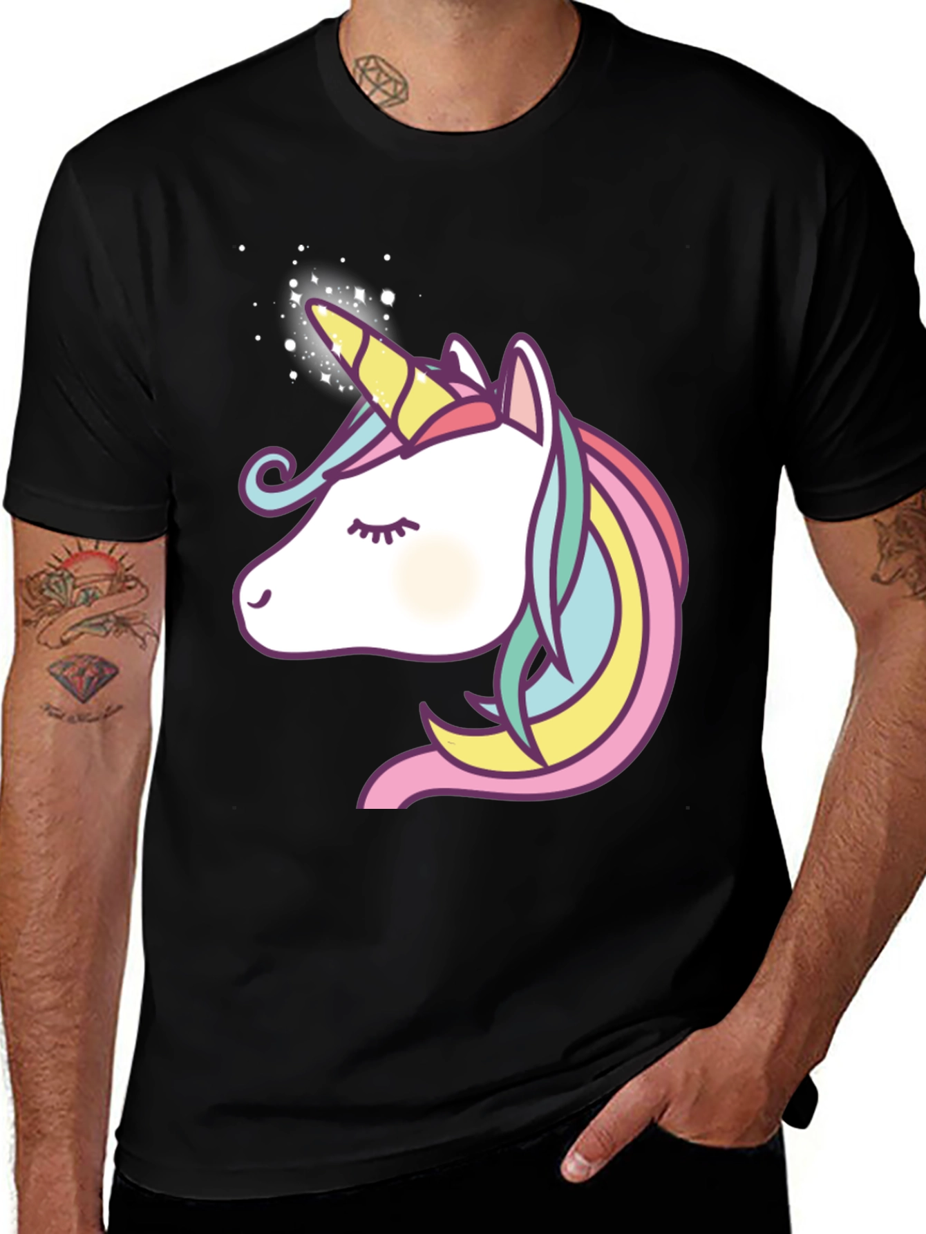 Variant 28 of Unicorn Graphic Tee - Men's Black Cotton T-Shirt