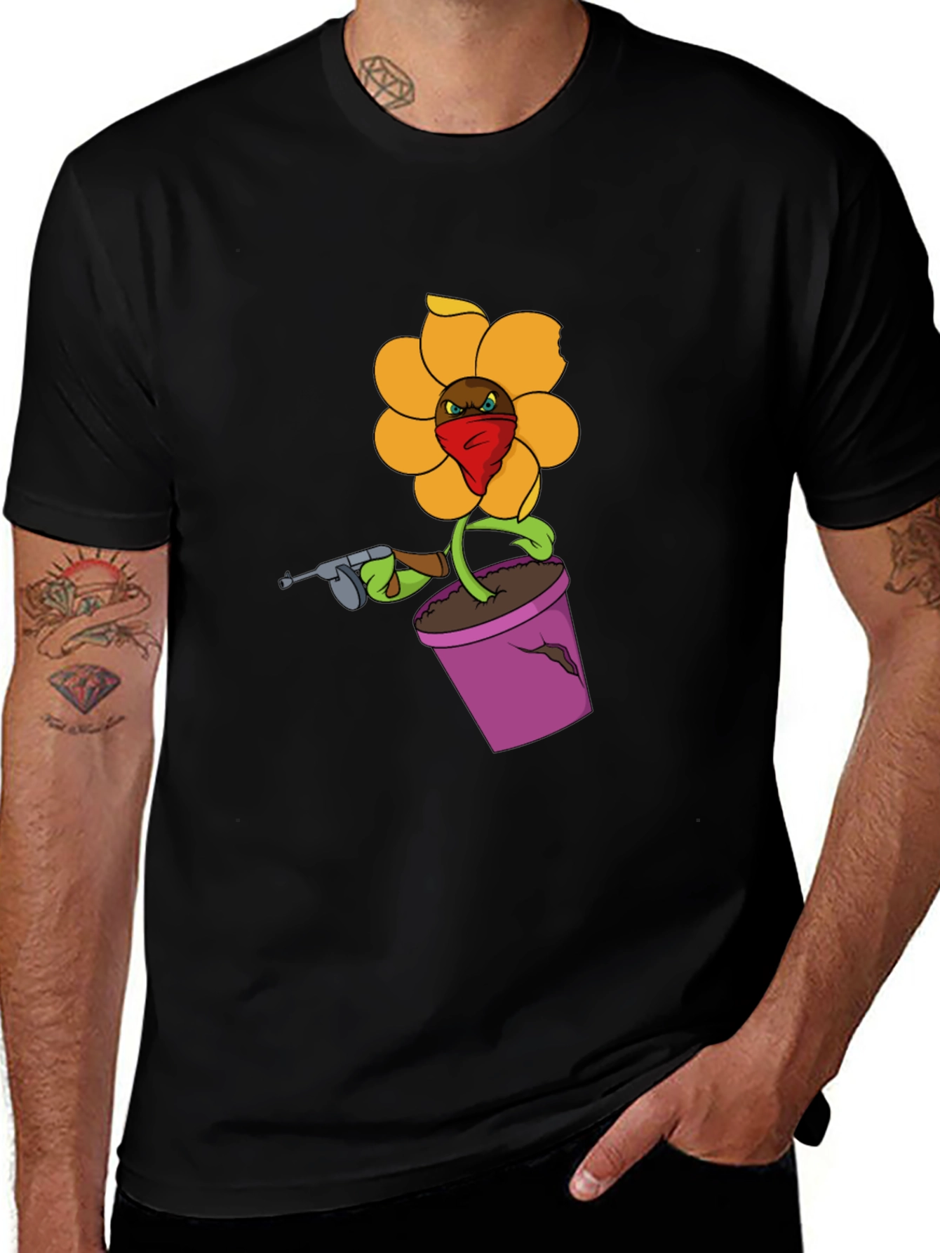 Variant 9 of Gangster Flower Pot Graphic T-Shirt - Black
