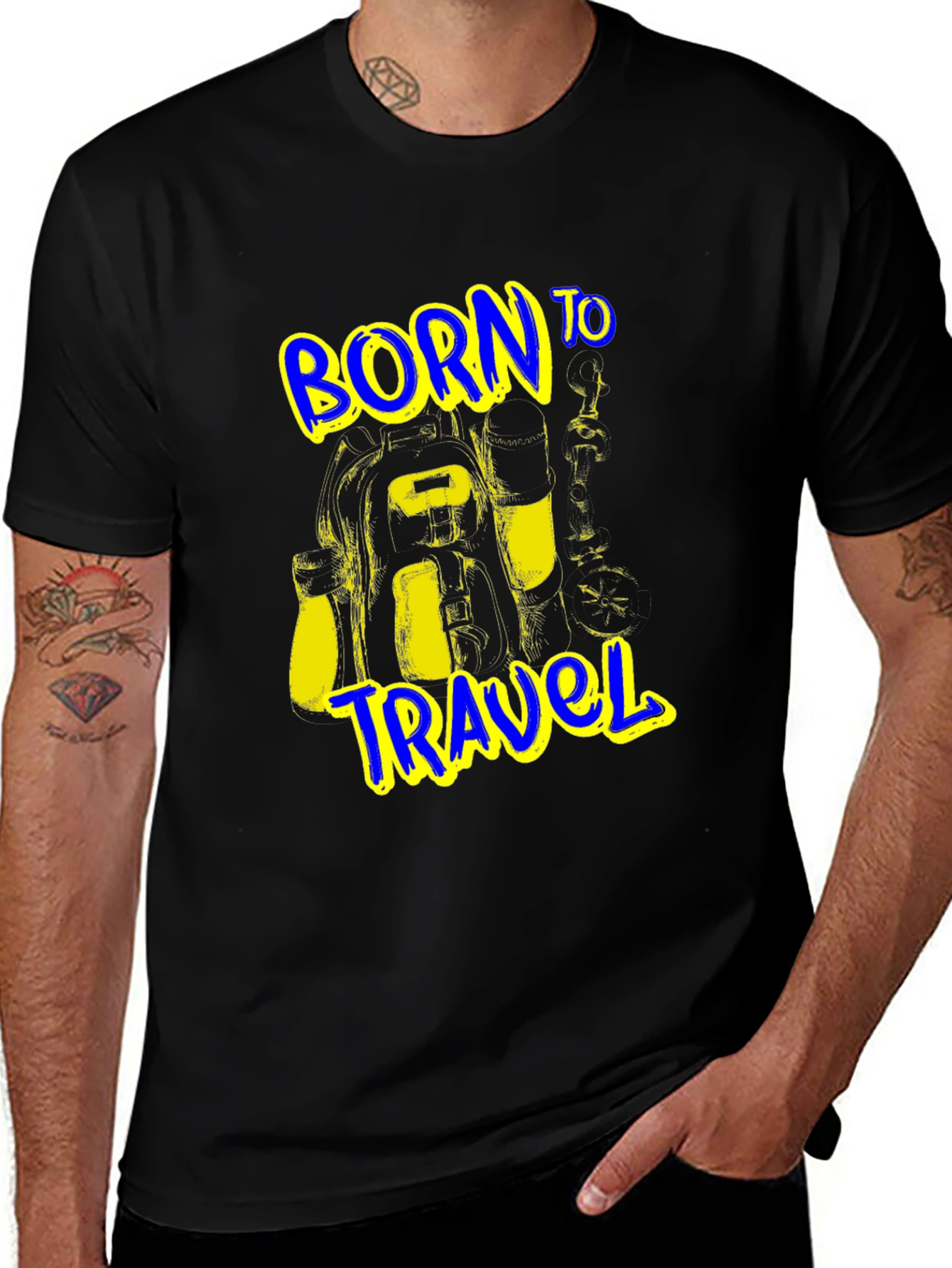 Variant 22 of Born to Travel Graphic Black T-Shirt