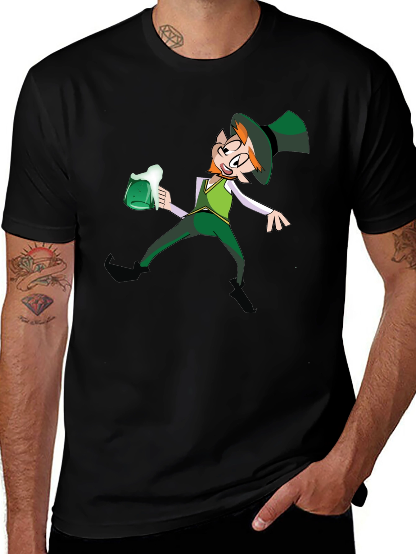 Variant 14 of Leprechaun Drinking Graphic T-Shirt - Black