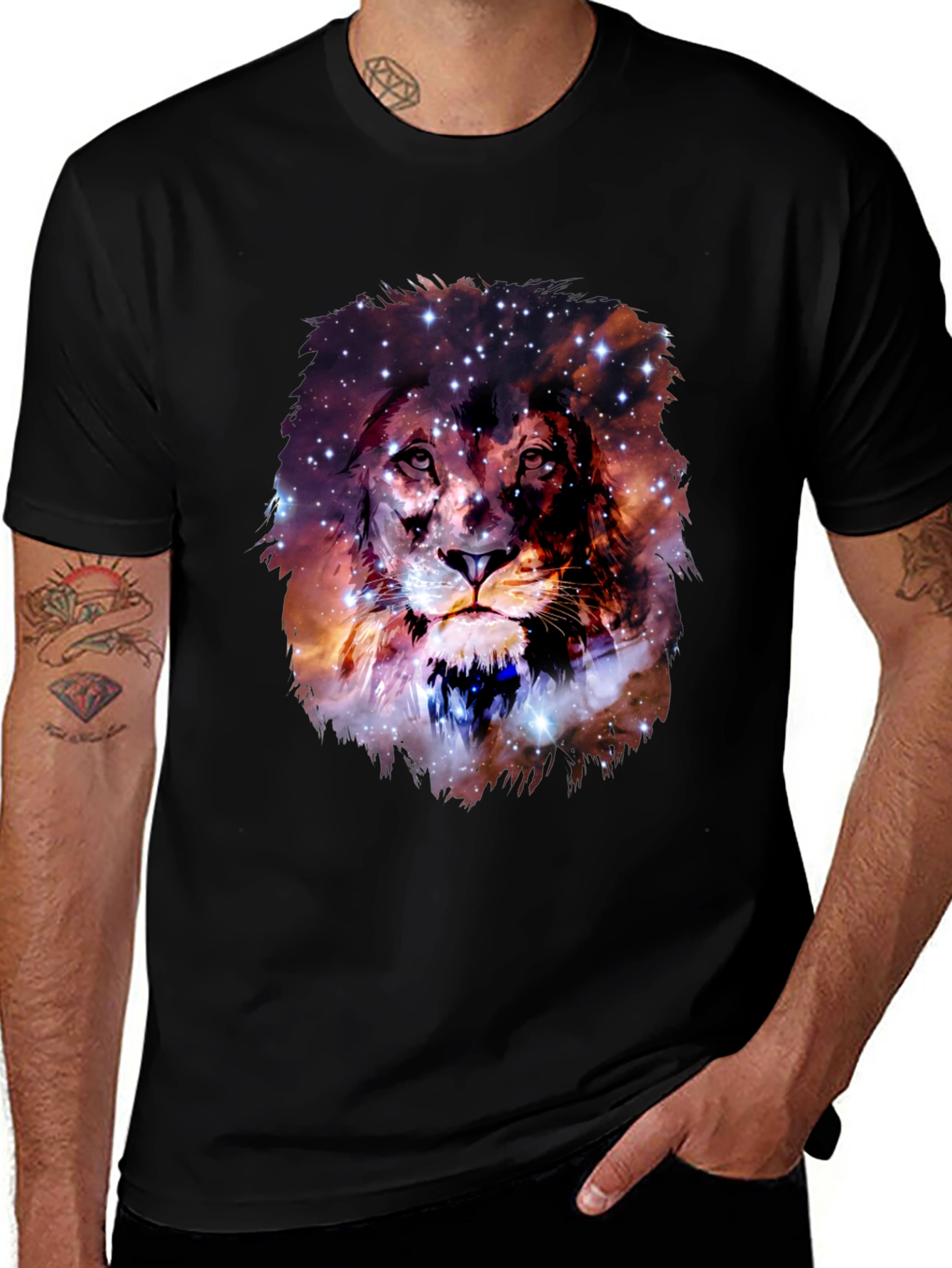 Variant 29 of Lion Galaxy Print Black T-Shirt