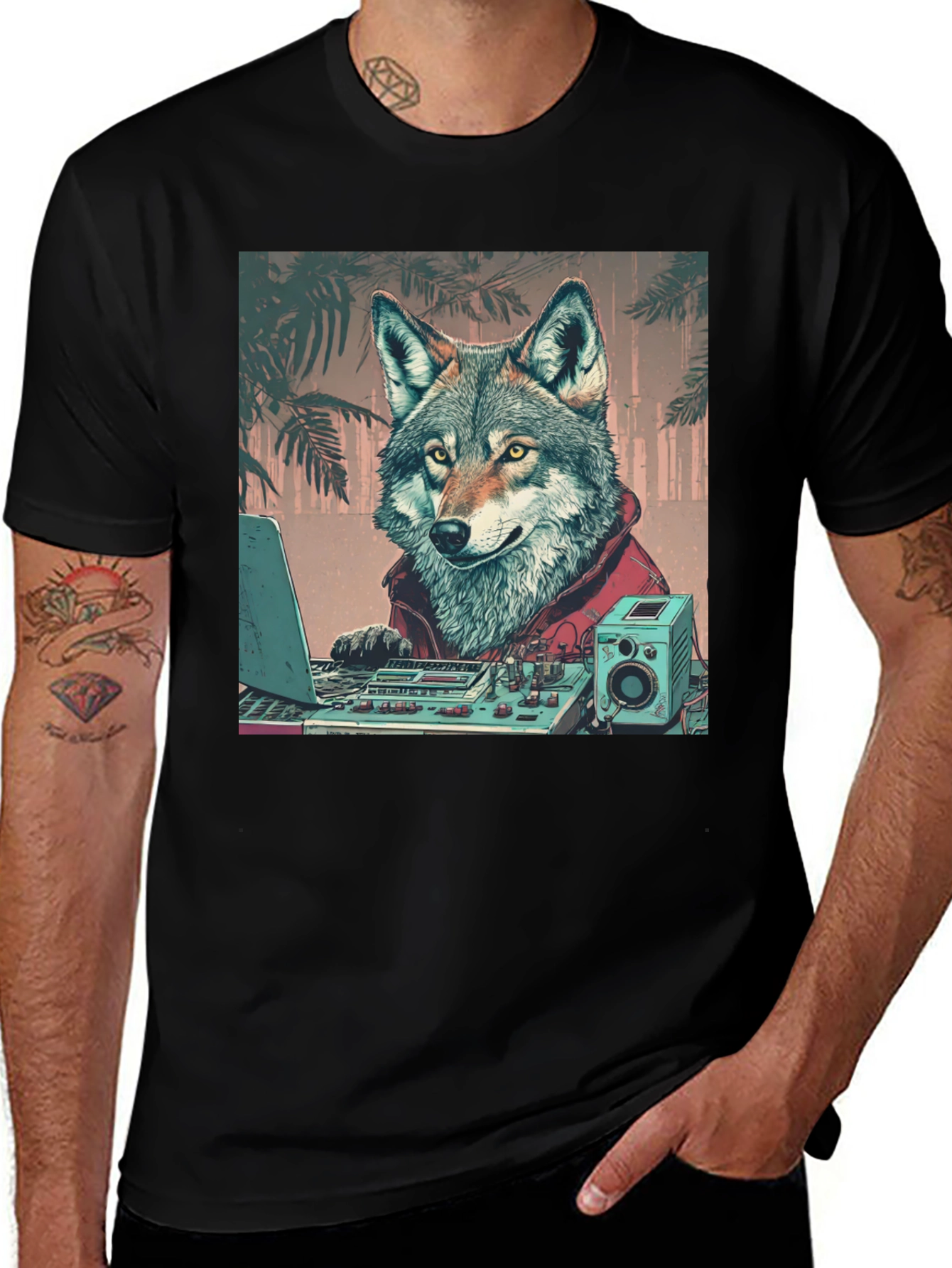 Variant 4 of DJ Wolf Graphic Tee - Cool Animal Lover Shirt