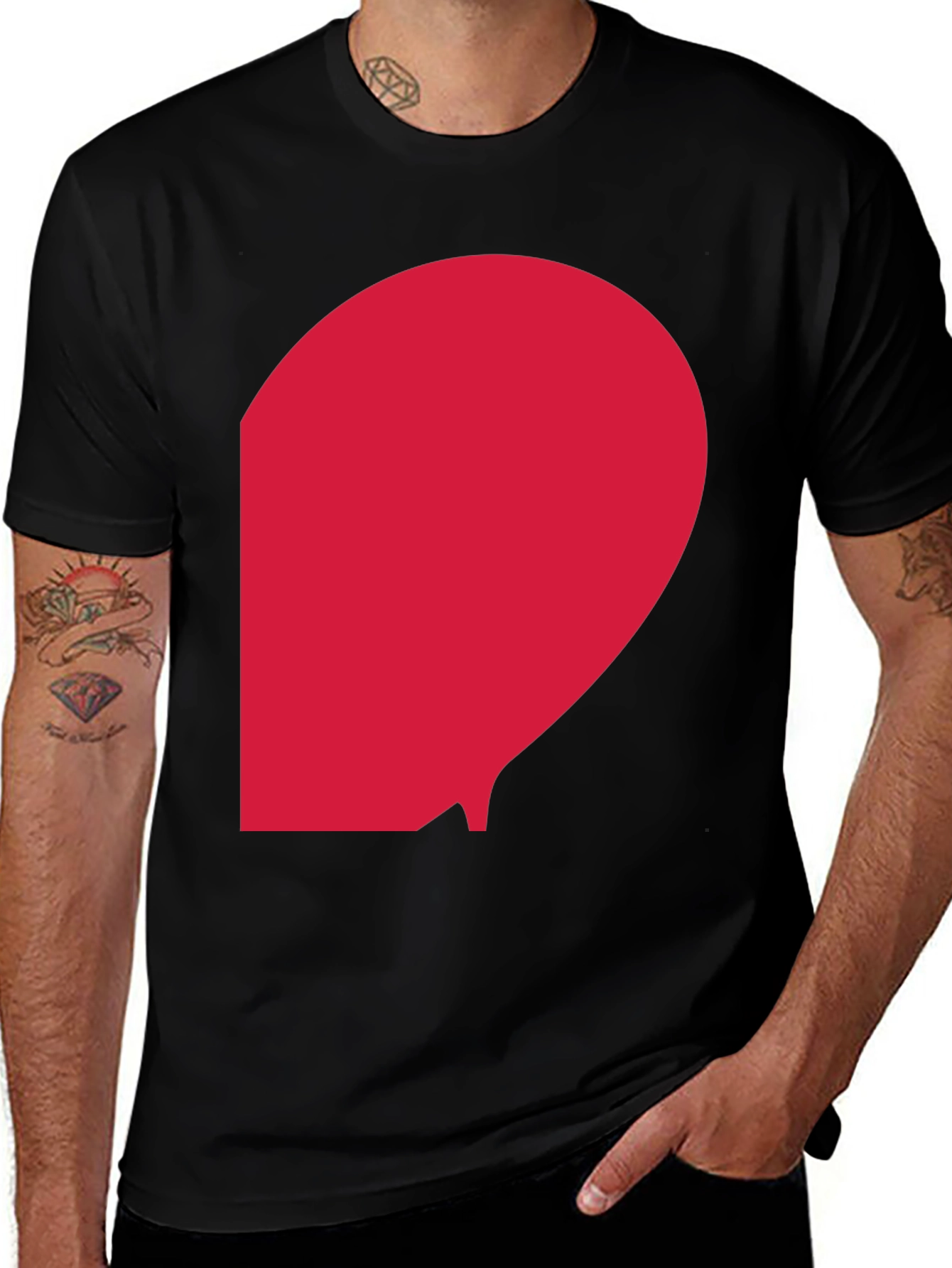 Modern Red Graphic on Black Cotton T-Shirt