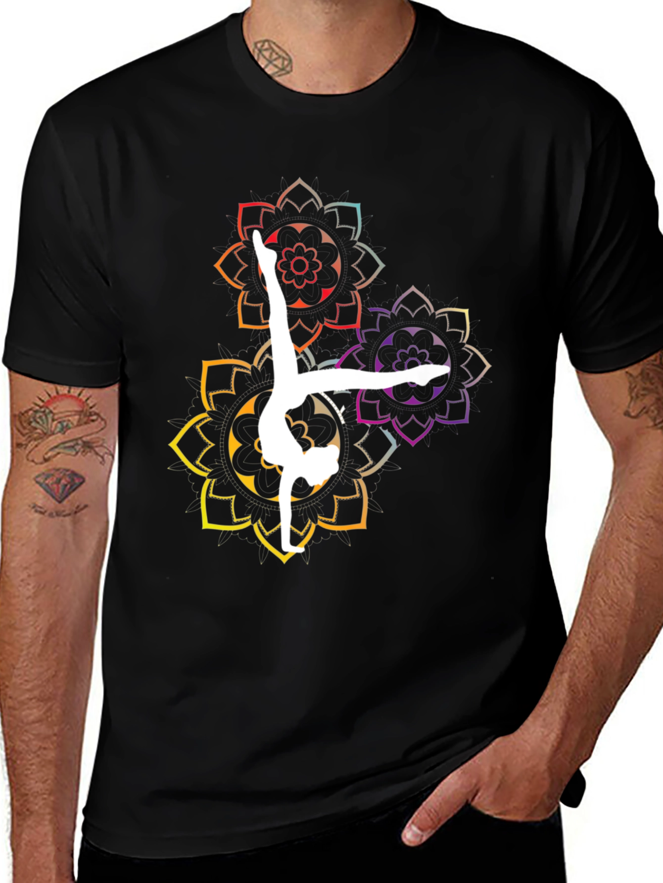 Variant 5 of Yoga Mandala Graphic Tee - Black Cotton Blend